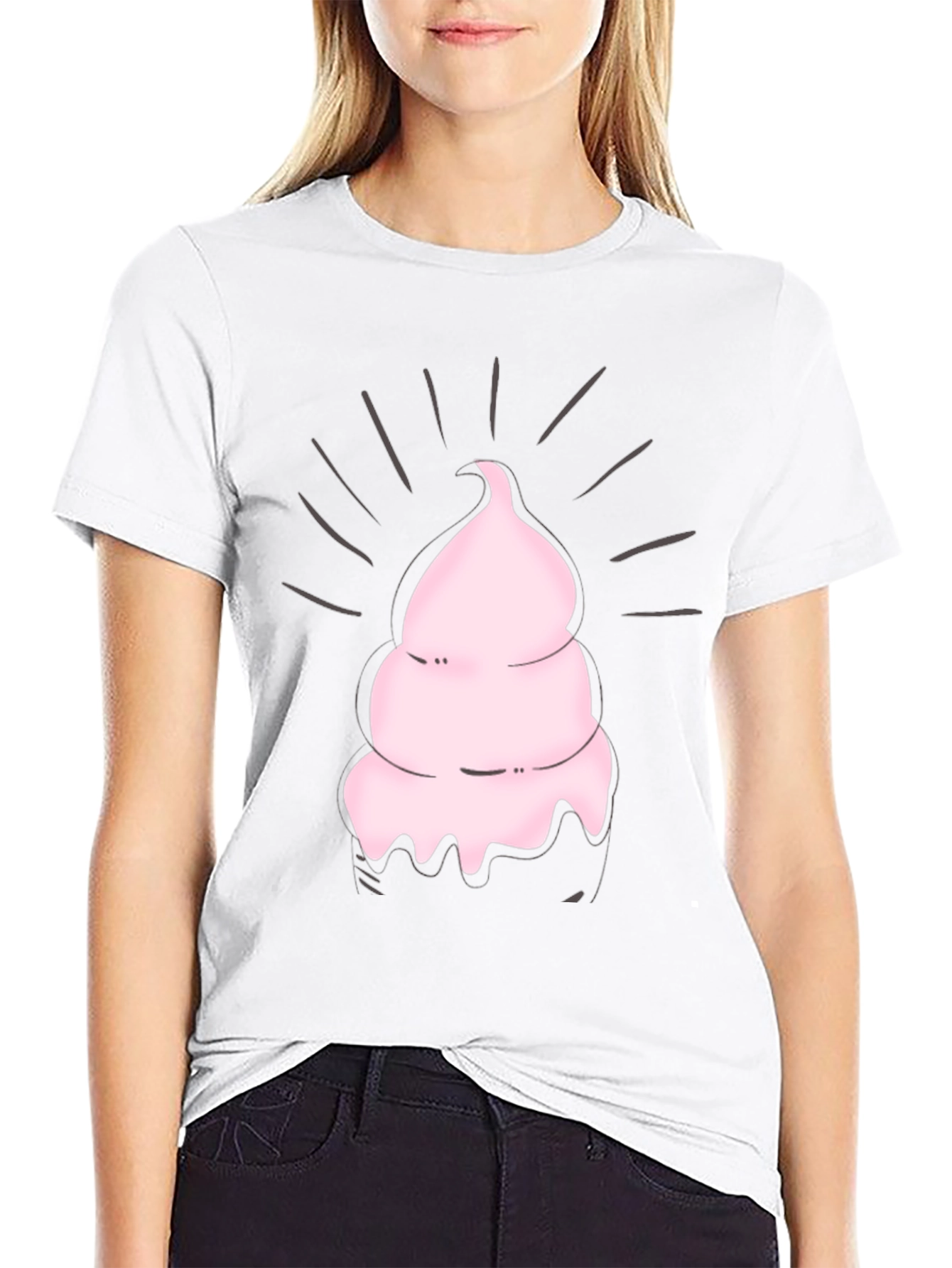Pink Ice Cream Graphic Black Tee