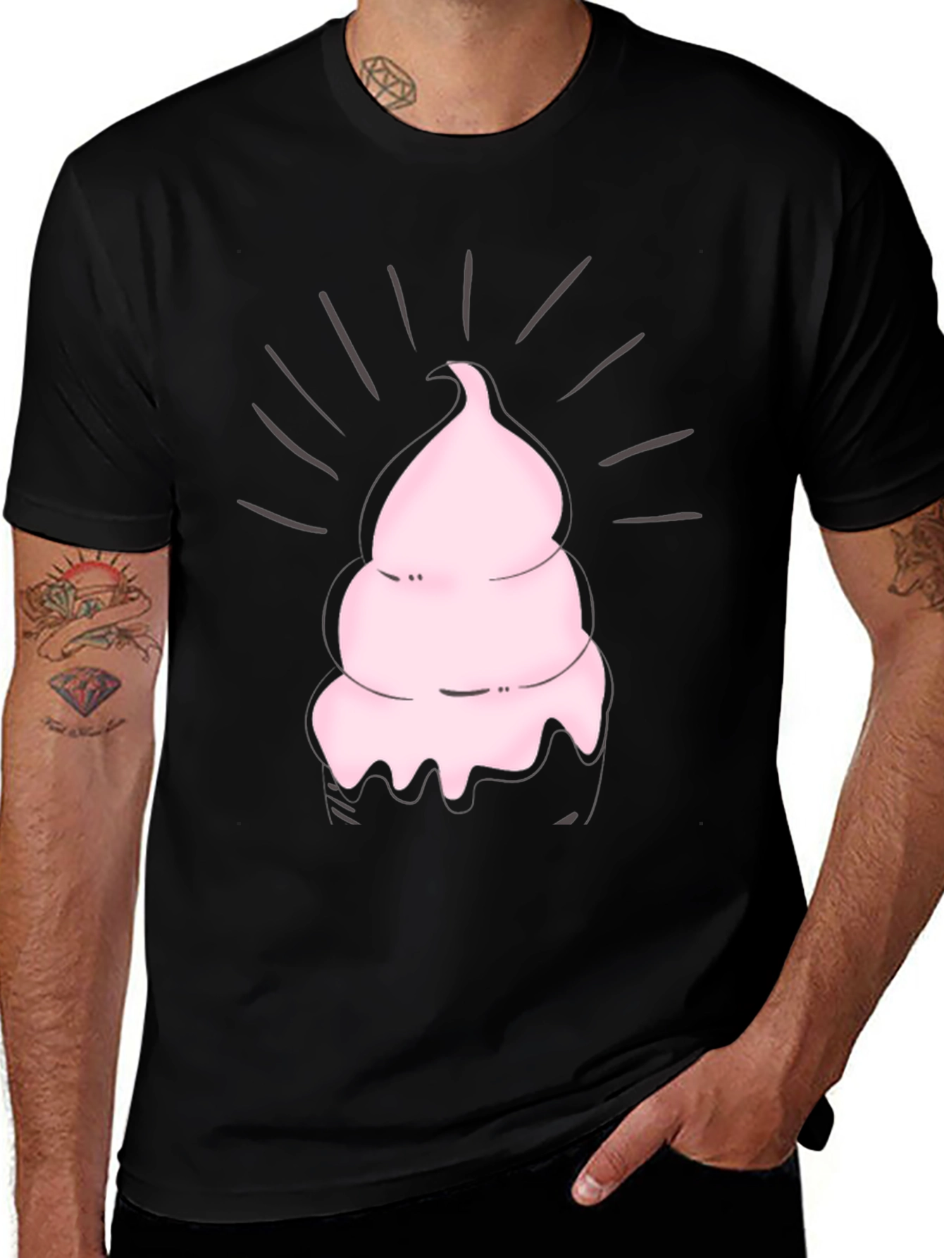 Pink Ice Cream Graphic Black Tee