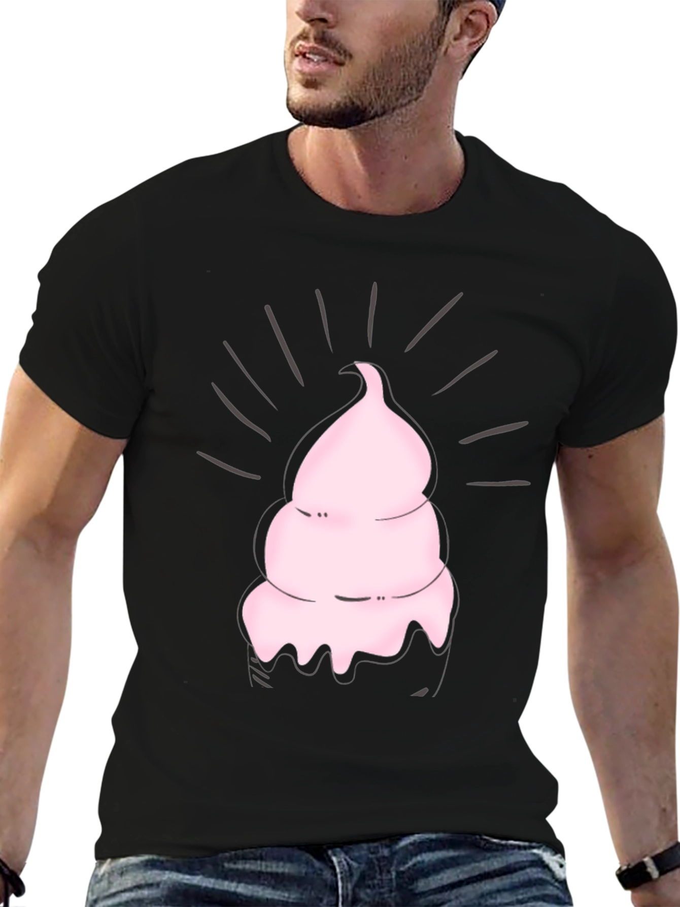 Pink Ice Cream Graphic Black Tee