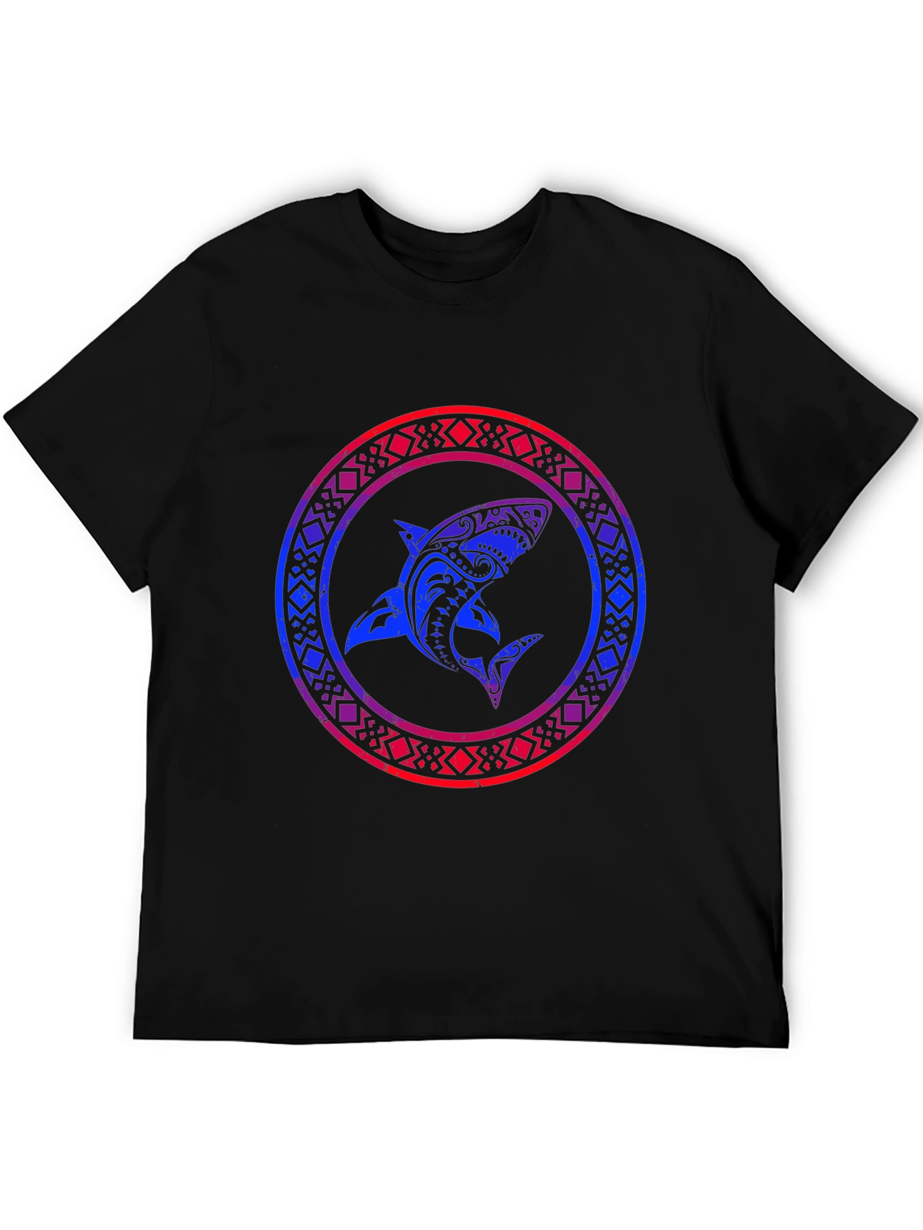 Shark Tribal Art Black T-Shirt
