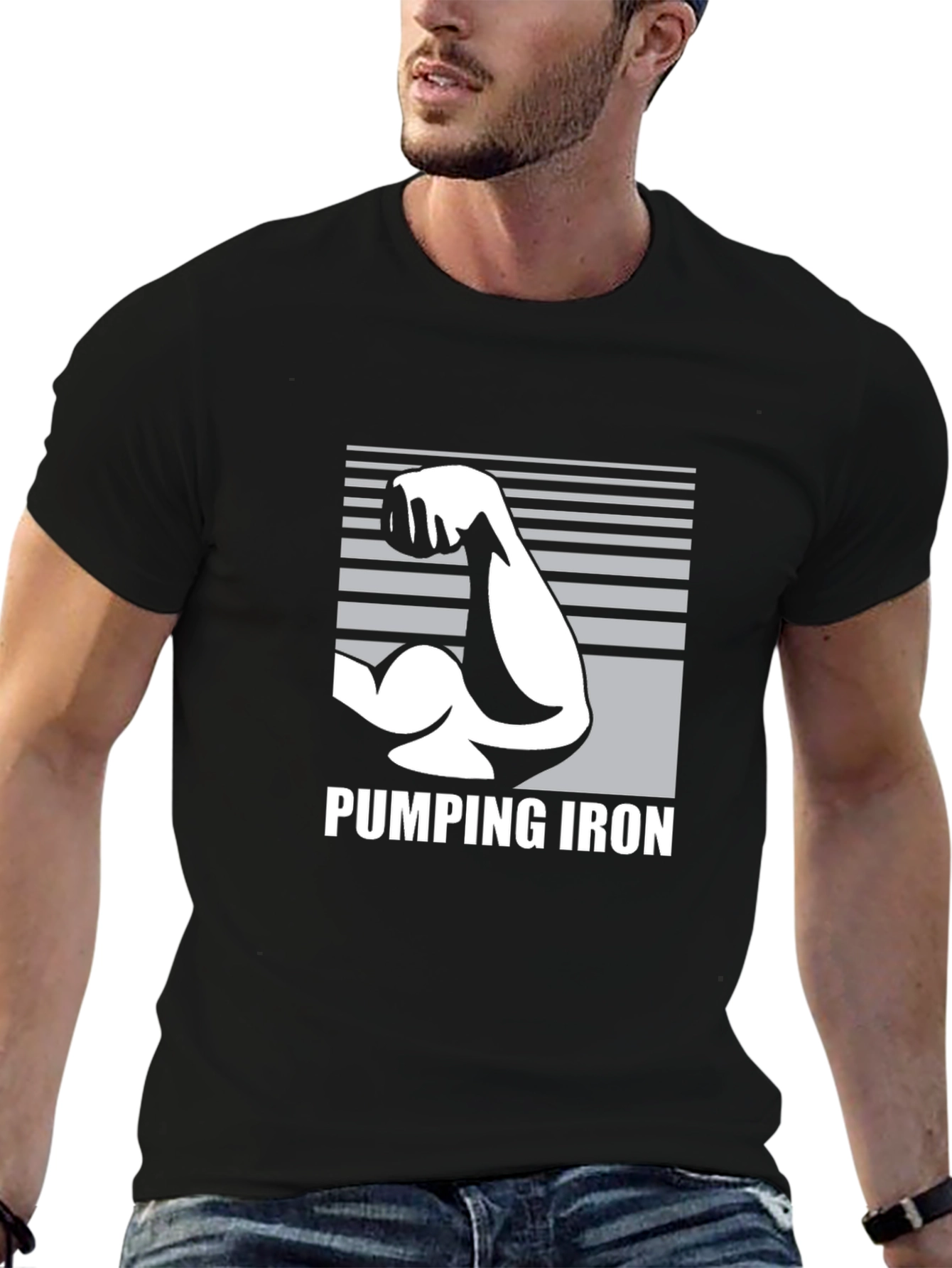 Pumping Iron Graphic Tee - Black Cotton Gym Shirt