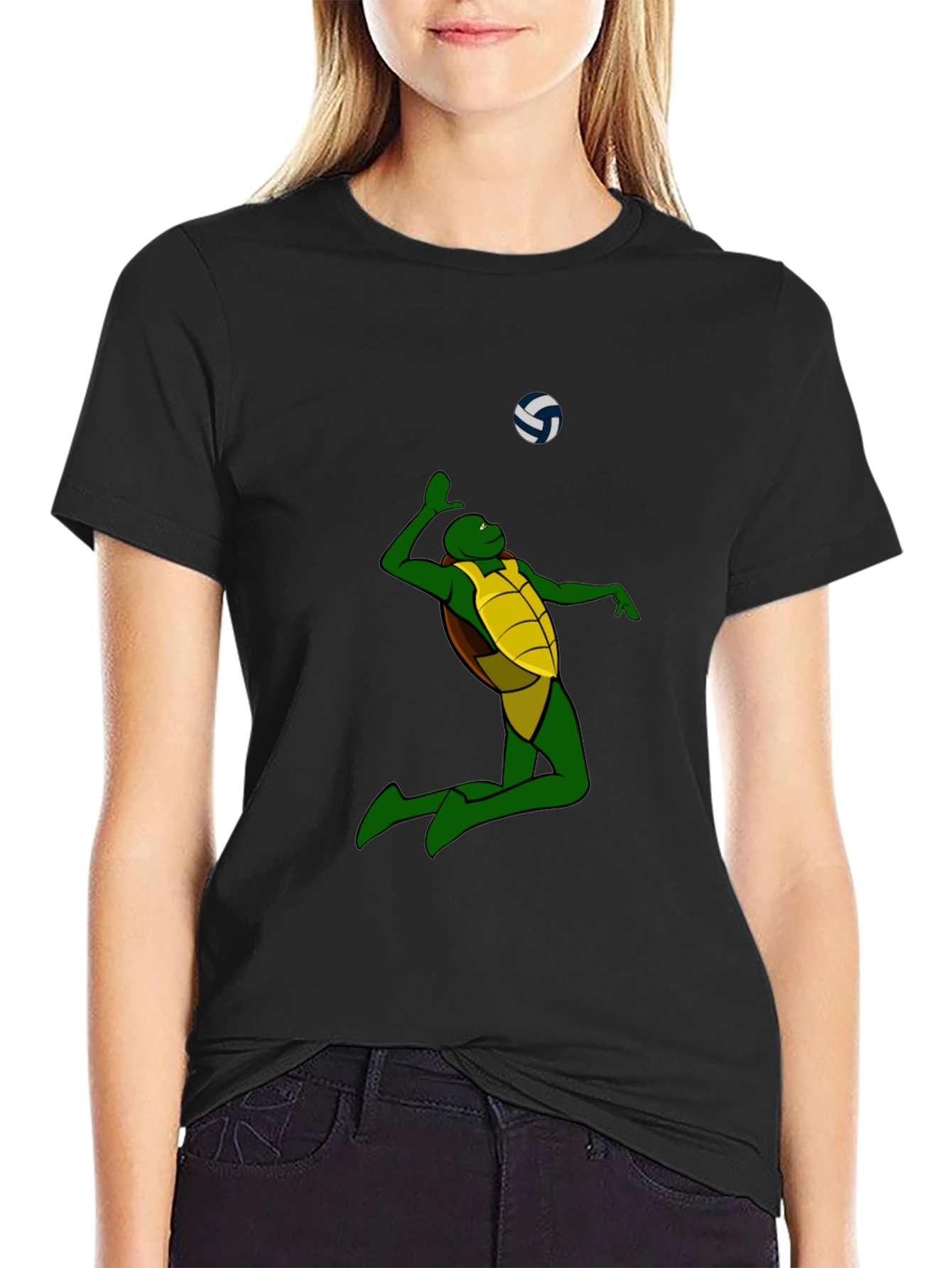 Turtle Volleyball Graphic T-Shirt - Black