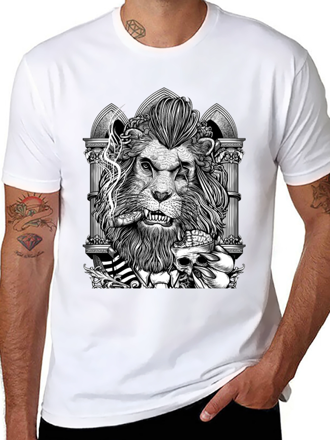 Lion with Skull Graphic Tee - Black