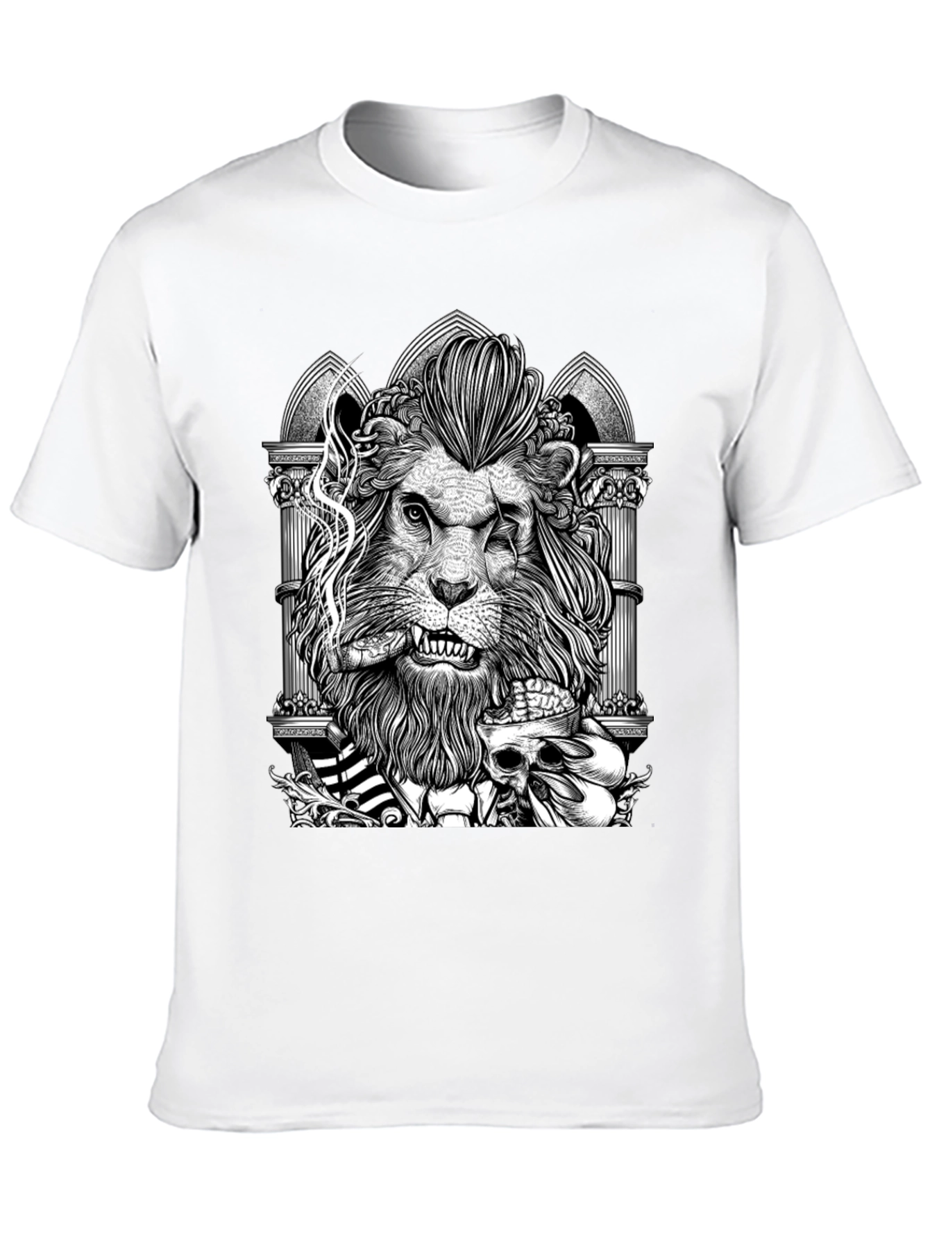 Lion with Skull Graphic Tee - Black