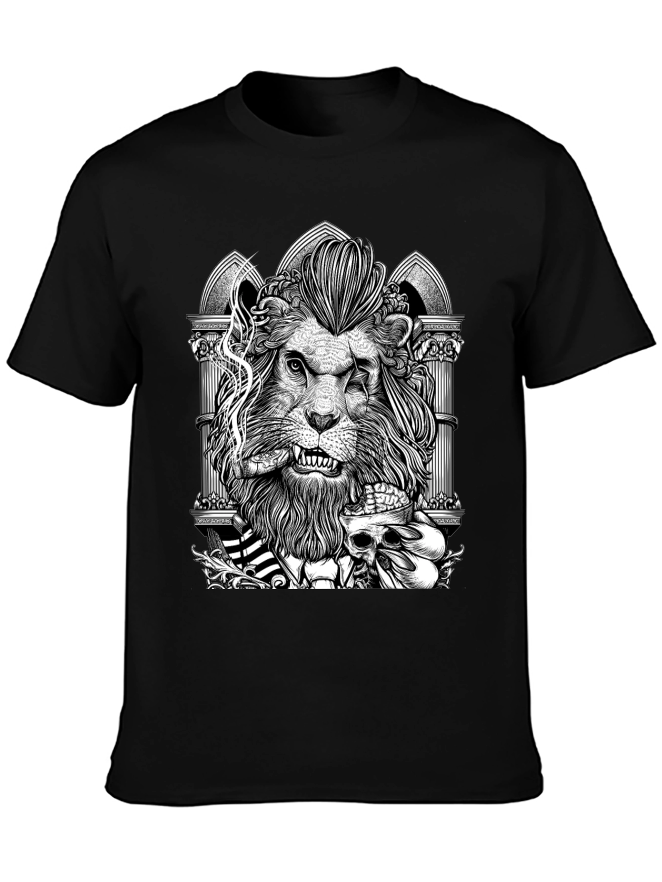 Lion with Skull Graphic Tee - Black