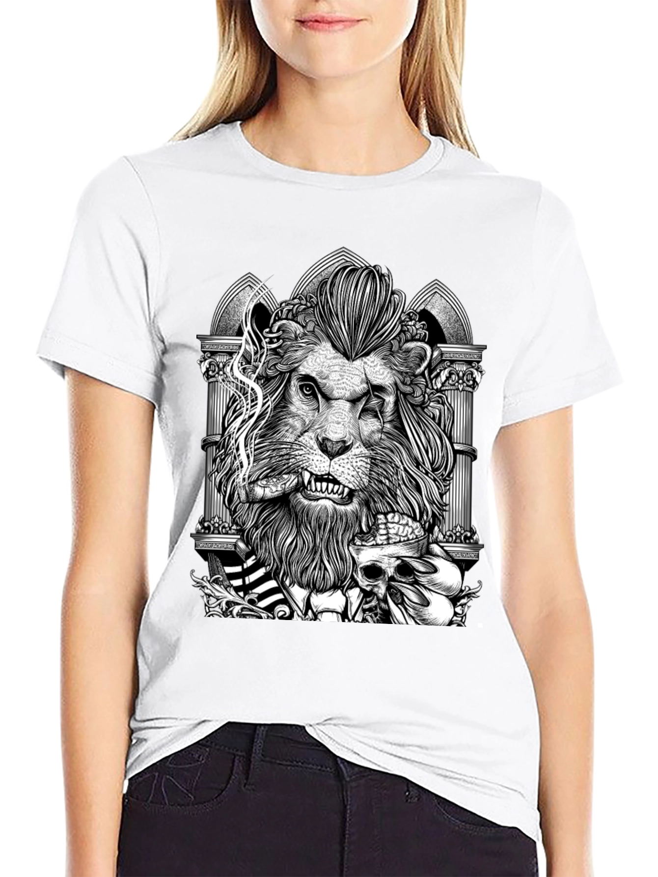 Lion with Skull Graphic Tee - Black