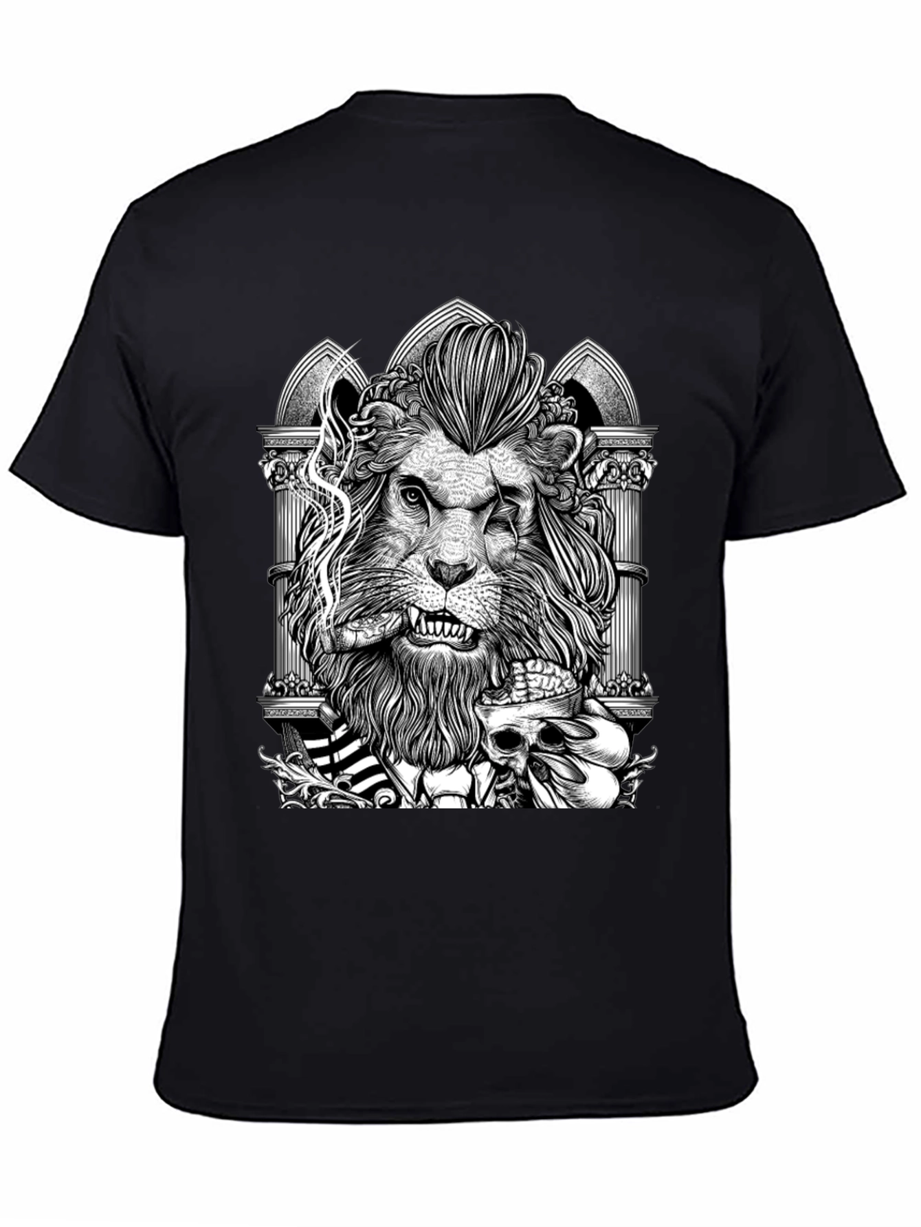 Lion with Skull Graphic Tee - Black