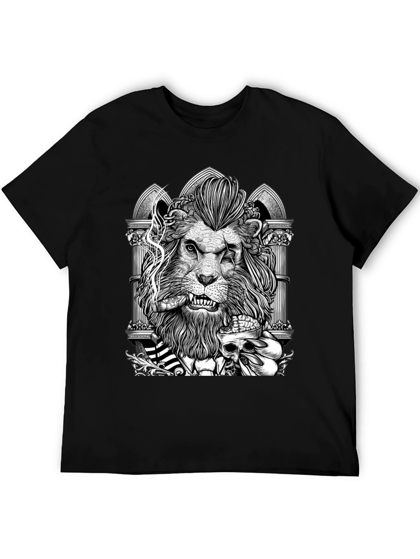 Lion with Skull Graphic Tee - Black