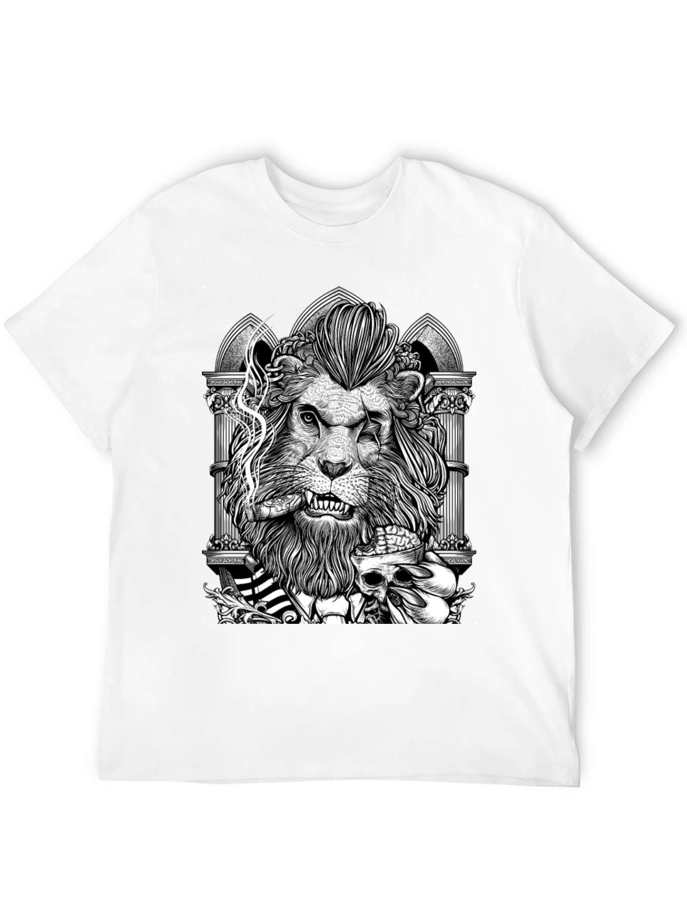 Lion with Skull Graphic Tee - Black