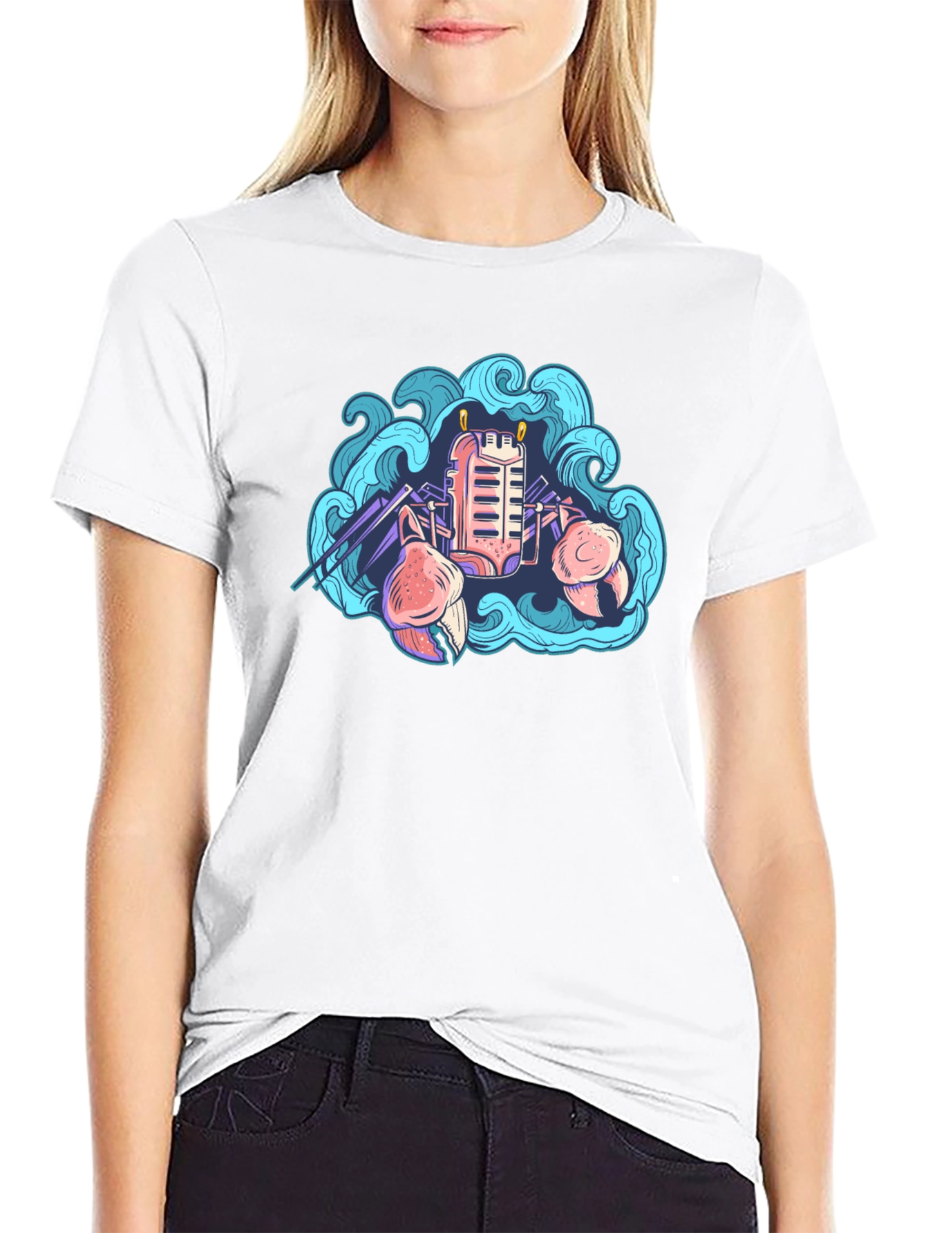 Retro Crab Tee - Coastal Synthwave