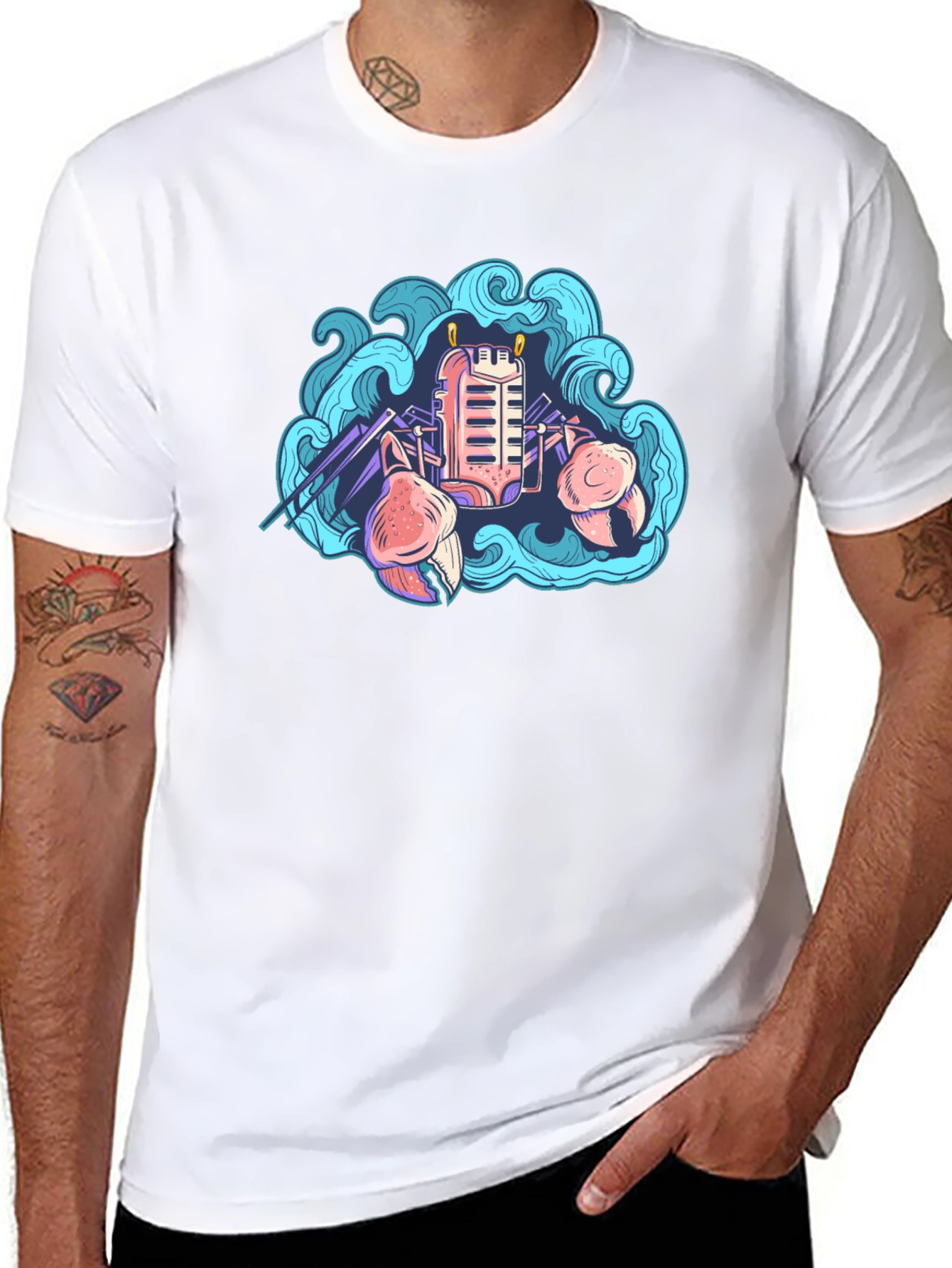 Retro Crab Tee - Coastal Synthwave