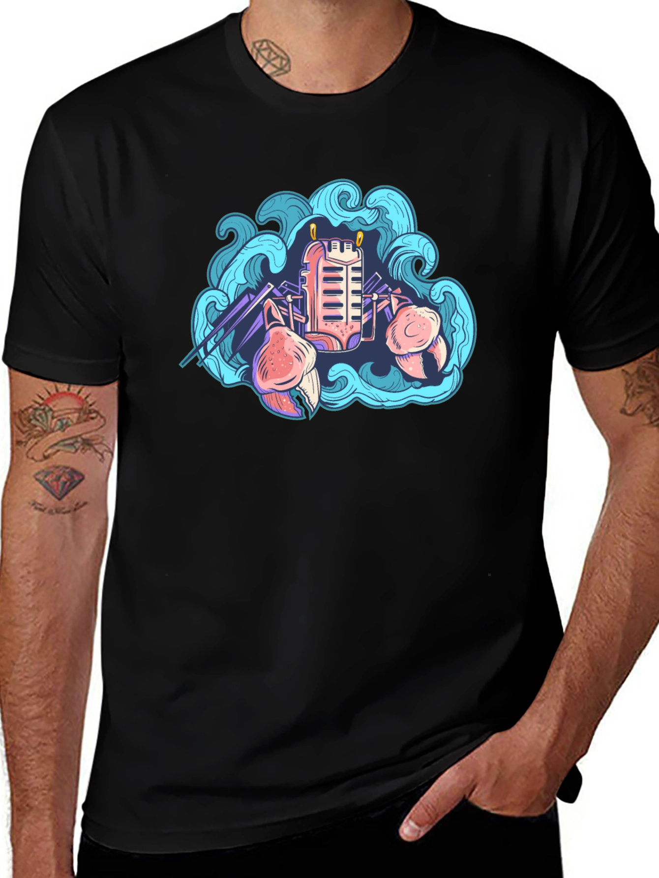 Retro Crab Tee - Coastal Synthwave
