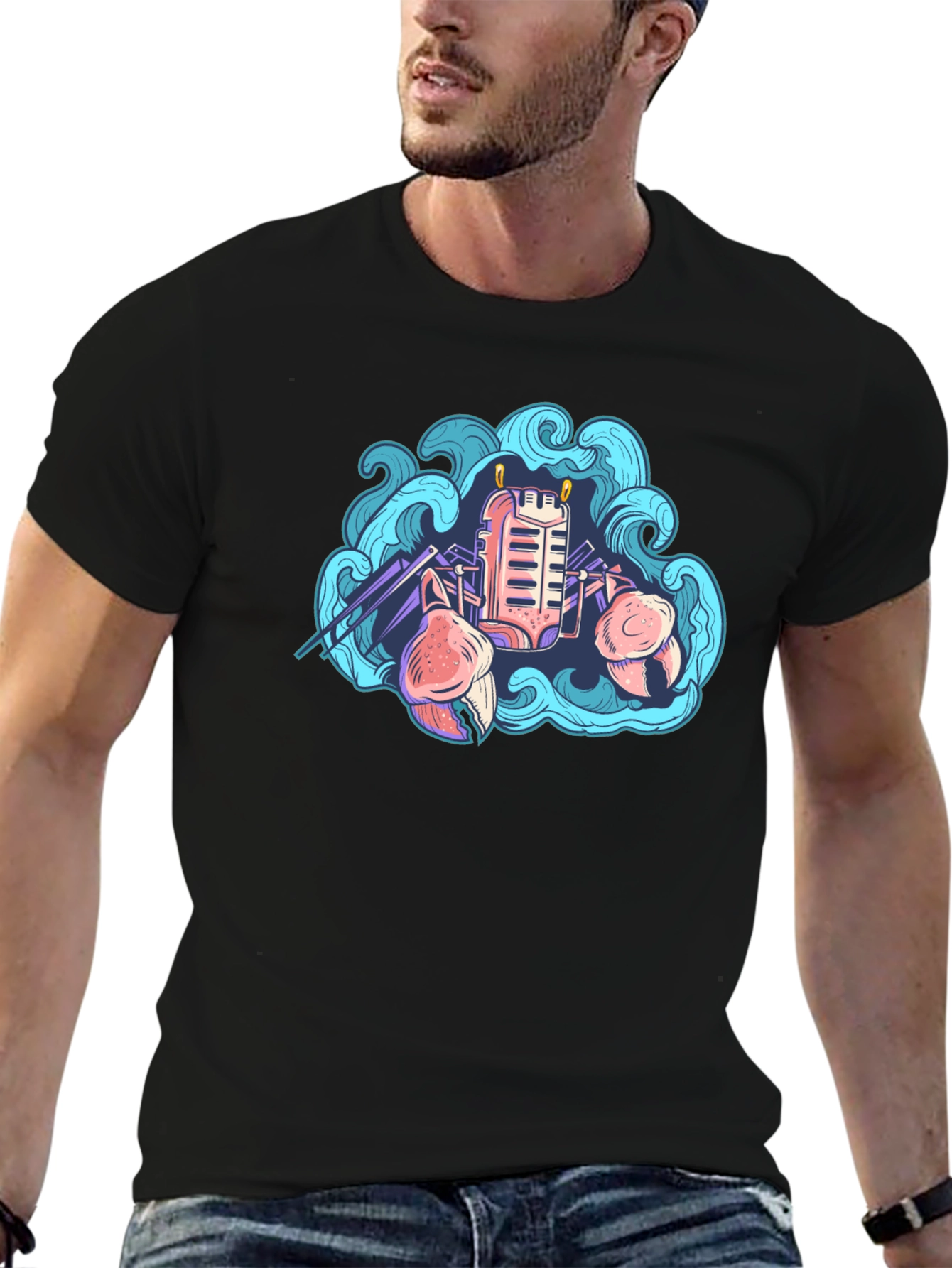 Retro Crab Tee - Coastal Synthwave