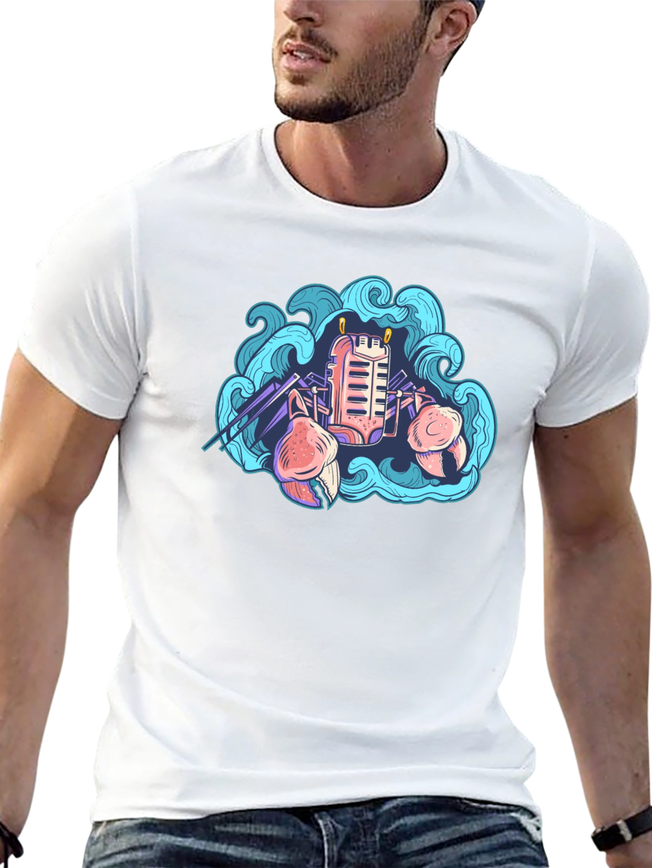 Retro Crab Tee - Coastal Synthwave