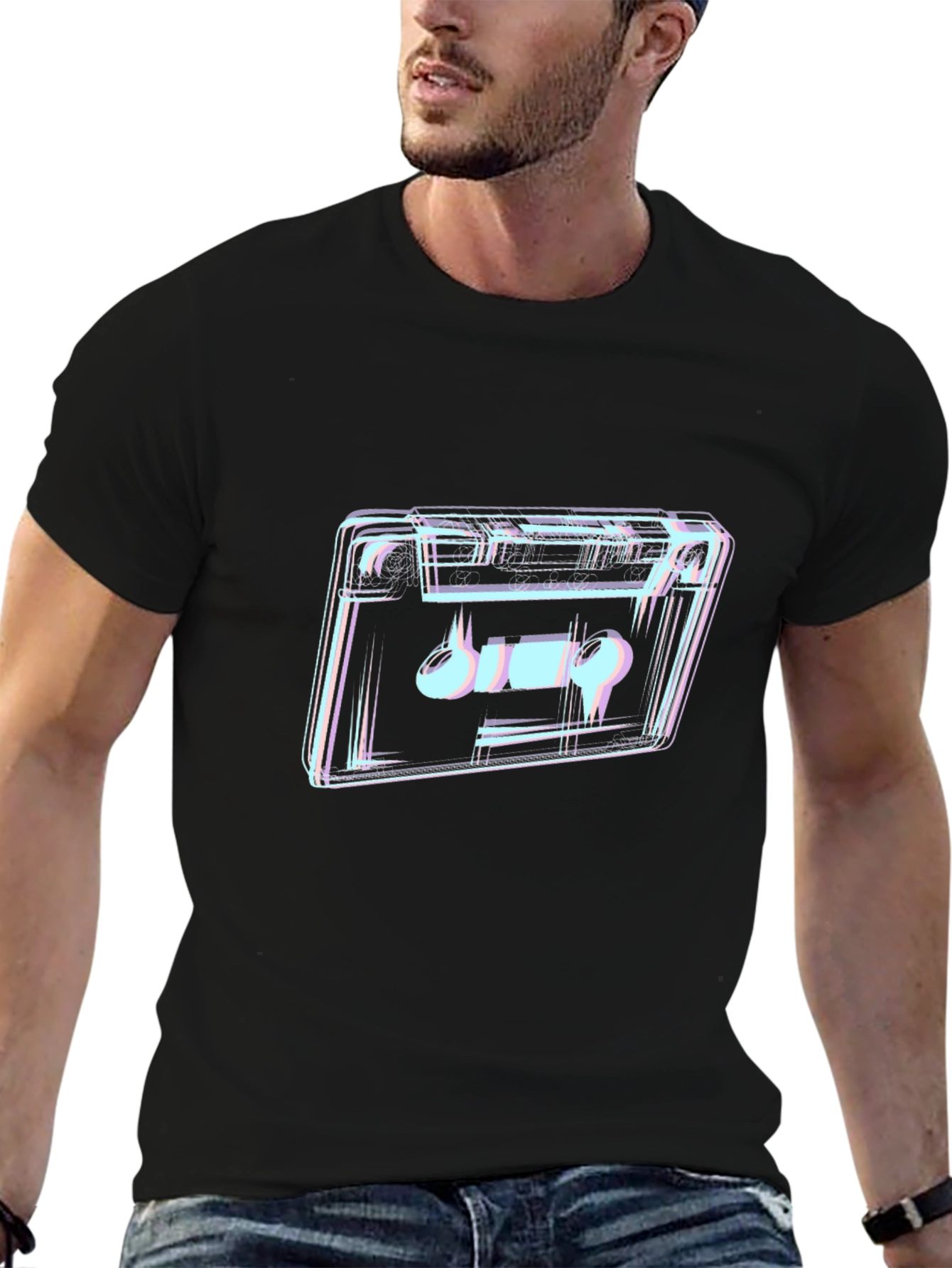 Retro Cassette Tape Graphic T-Shirt - Black