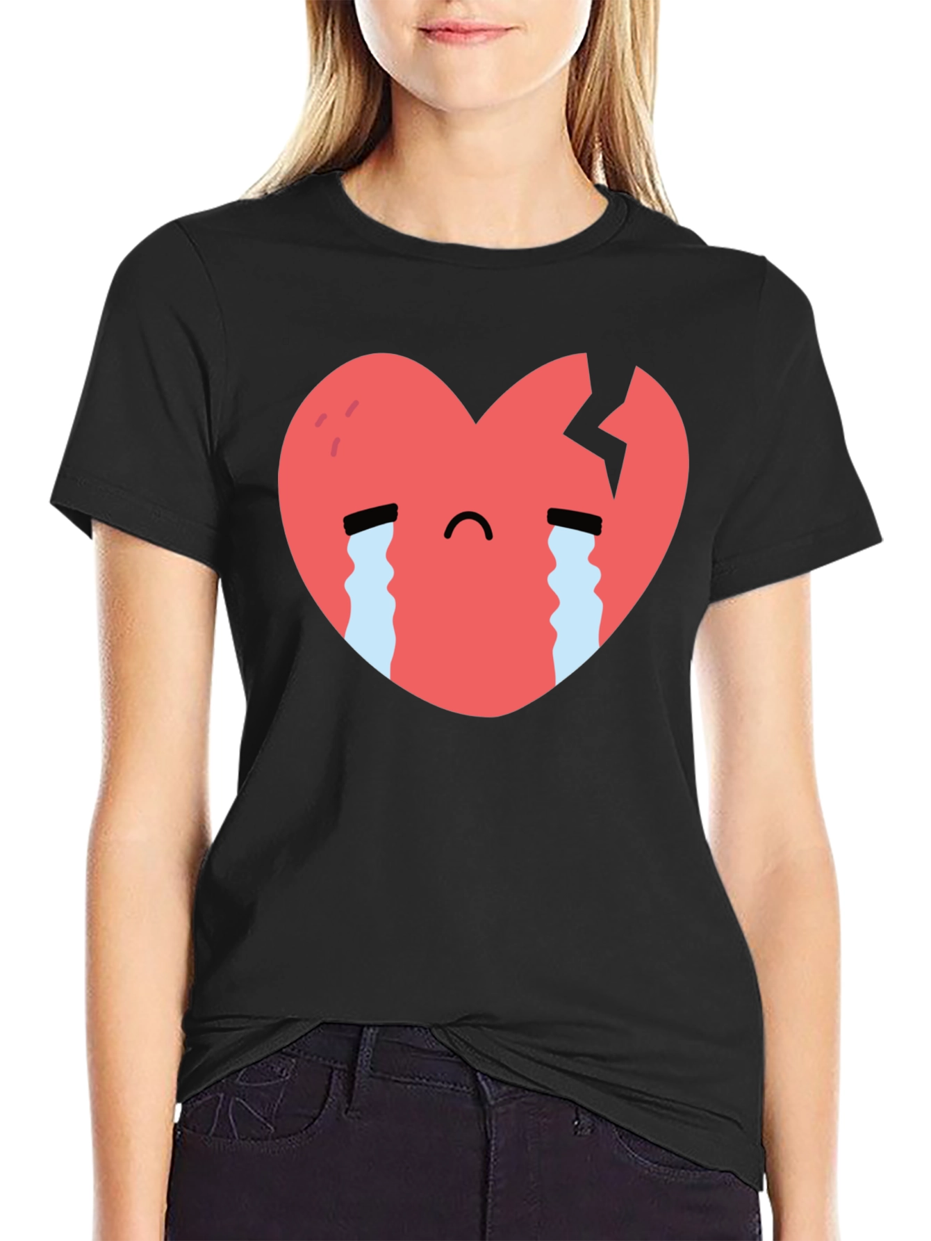 Sad Heart Graphic Black T-Shirt
