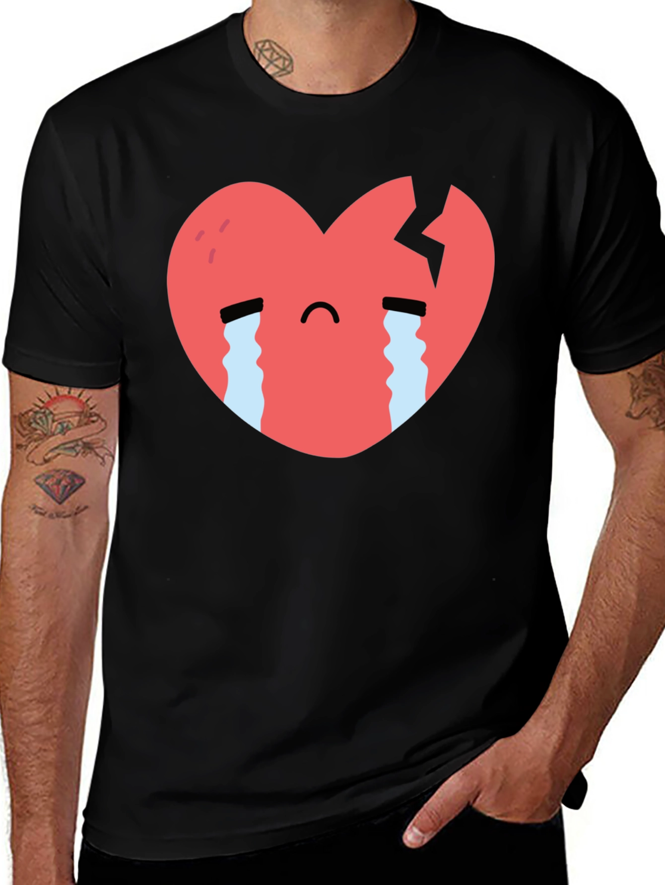 Sad Heart Graphic Black T-Shirt