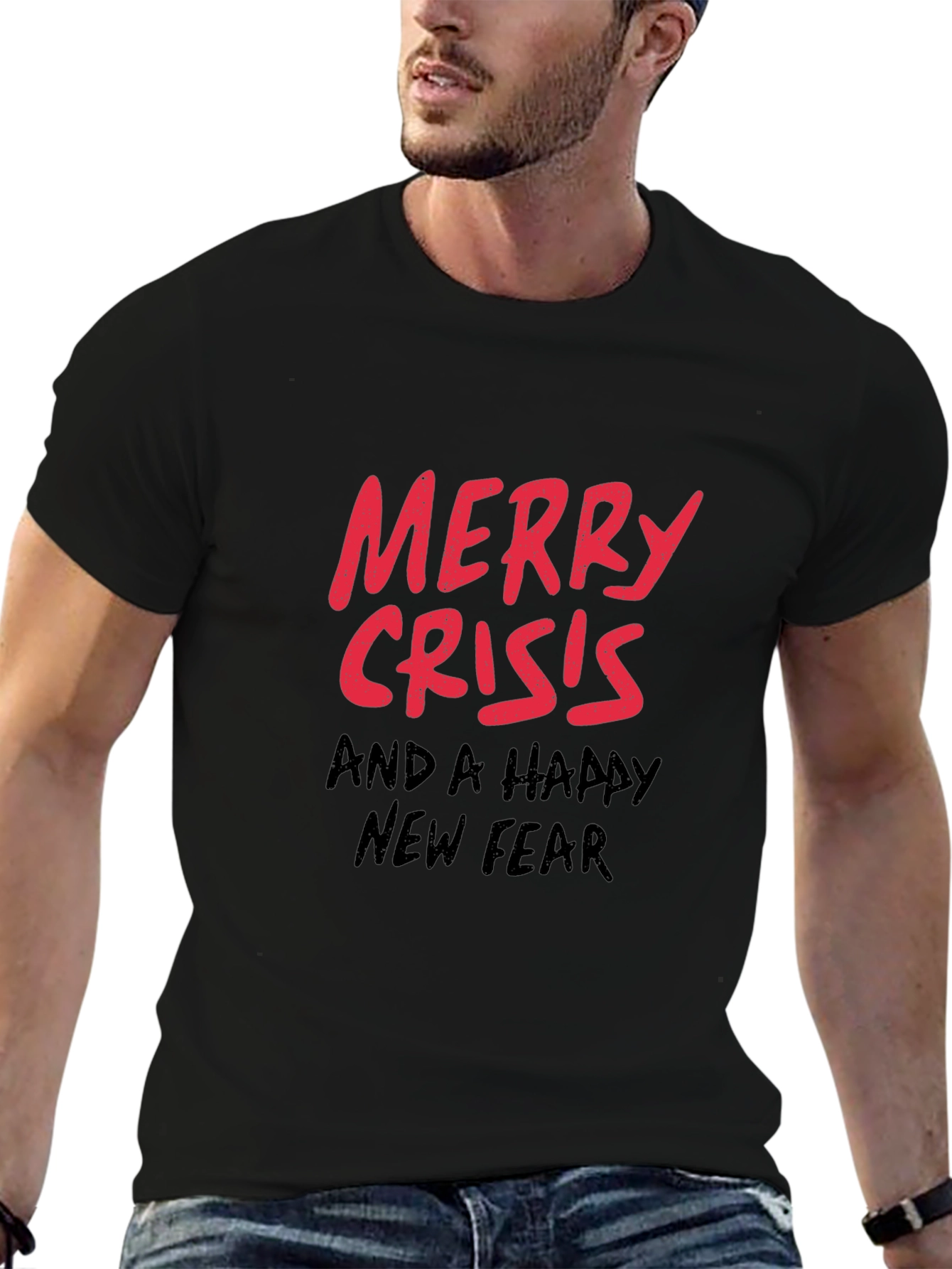 Merry Crisis T-Shirt - Black Holiday Humor Tee
