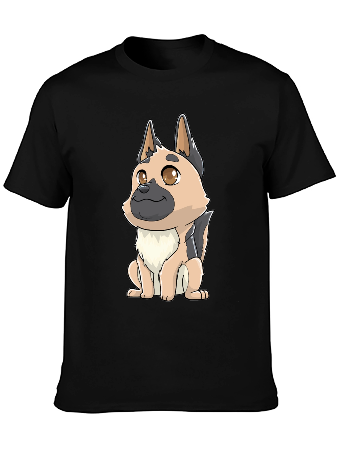 Cartoon German Shepherd Black T-Shirt