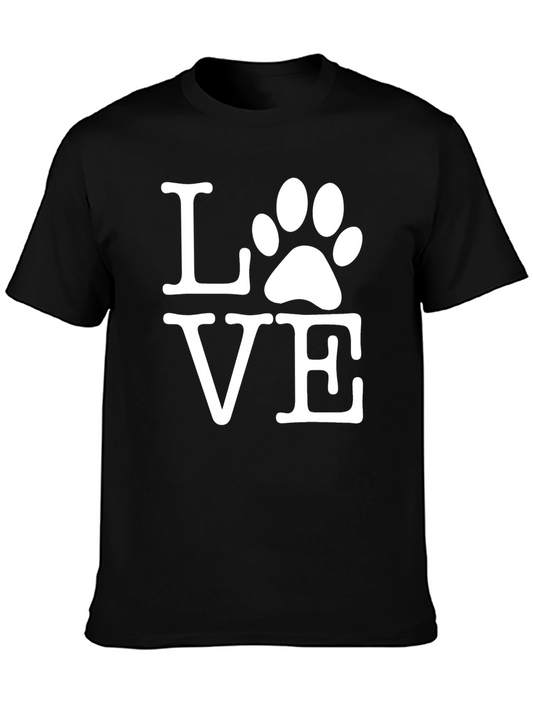 LOVE Paw Print Graphic Tee - Black Cotton Shirt