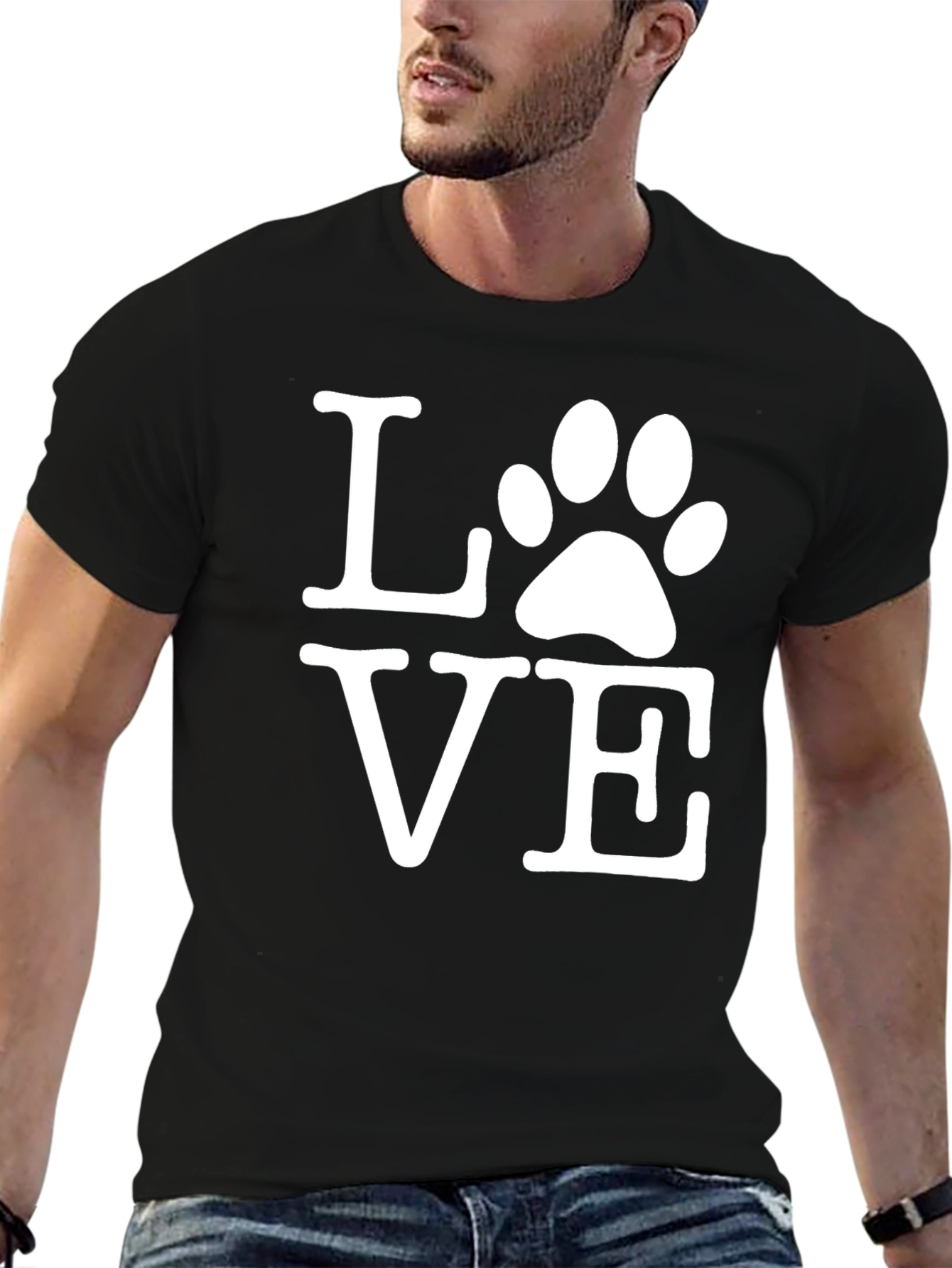 LOVE Paw Print Graphic Tee - Black Cotton Shirt