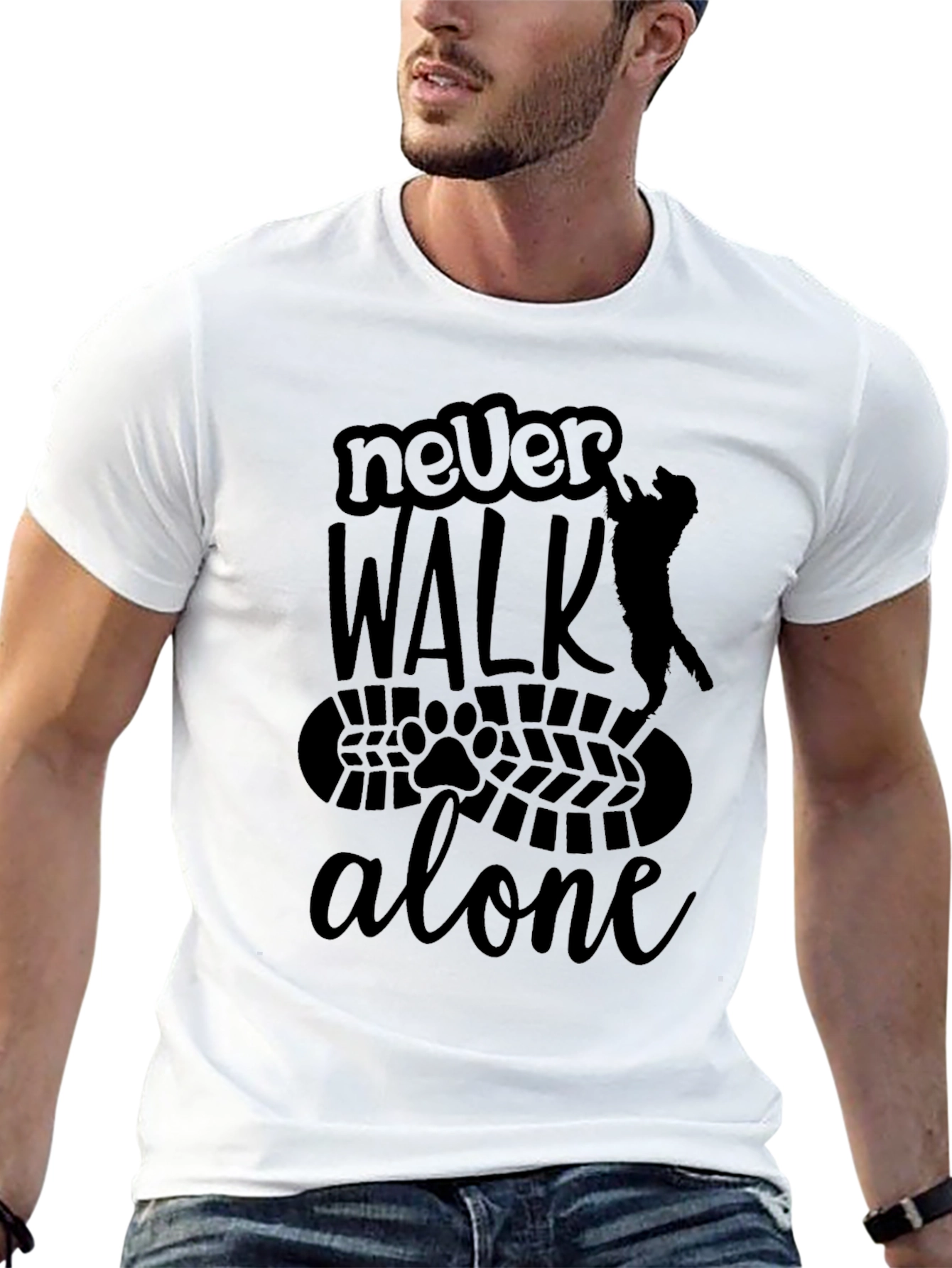 Never Walk Alone Cat Print T-Shirt
