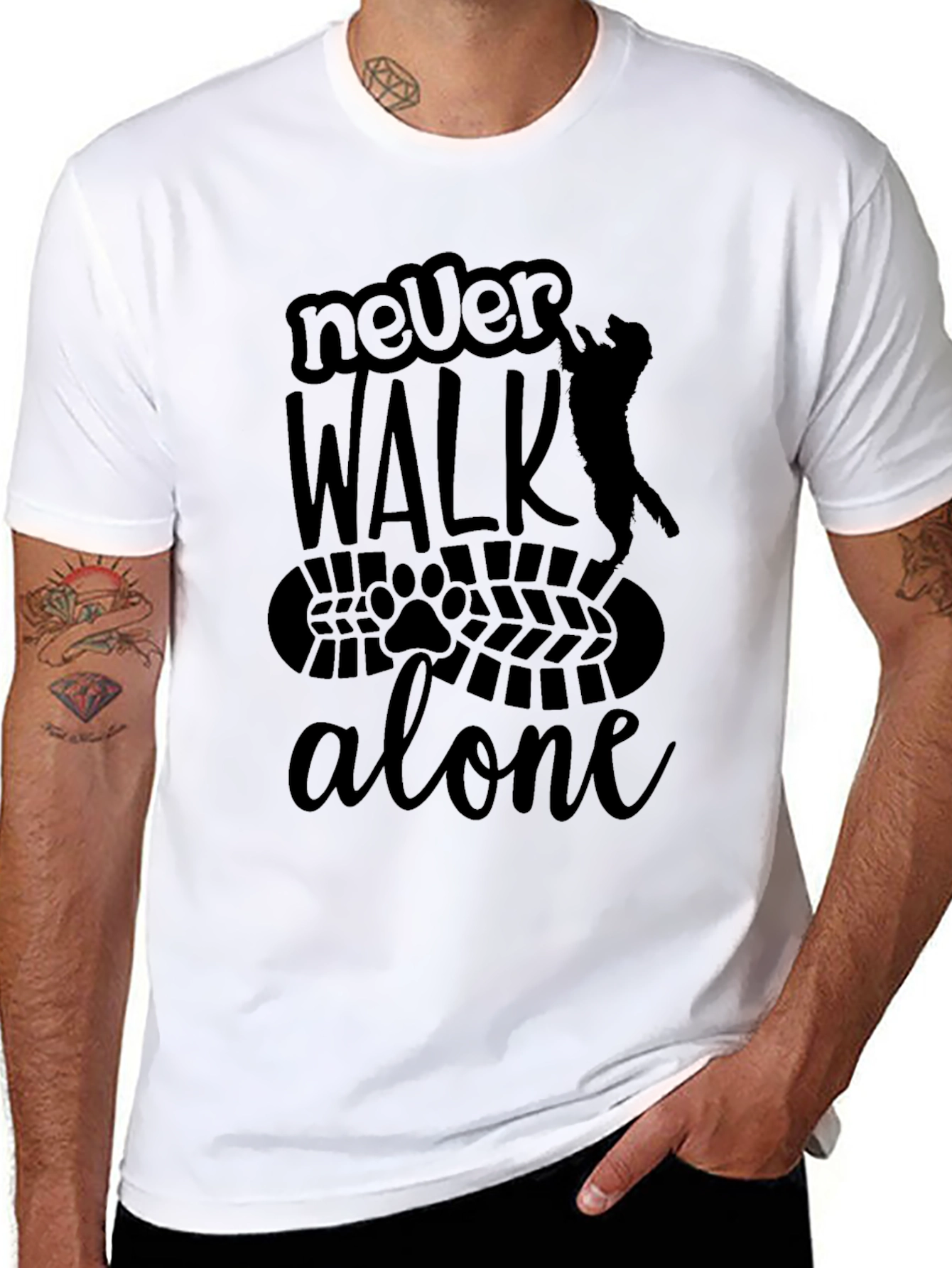Never Walk Alone Cat Print T-Shirt