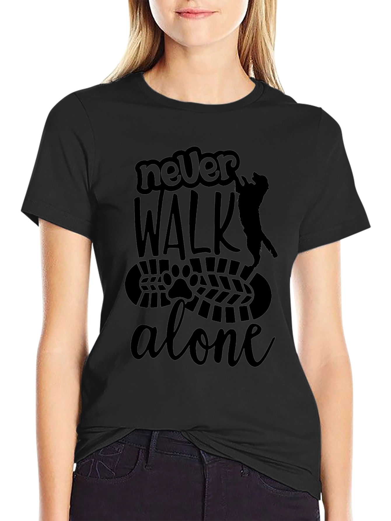Never Walk Alone Cat Print T-Shirt