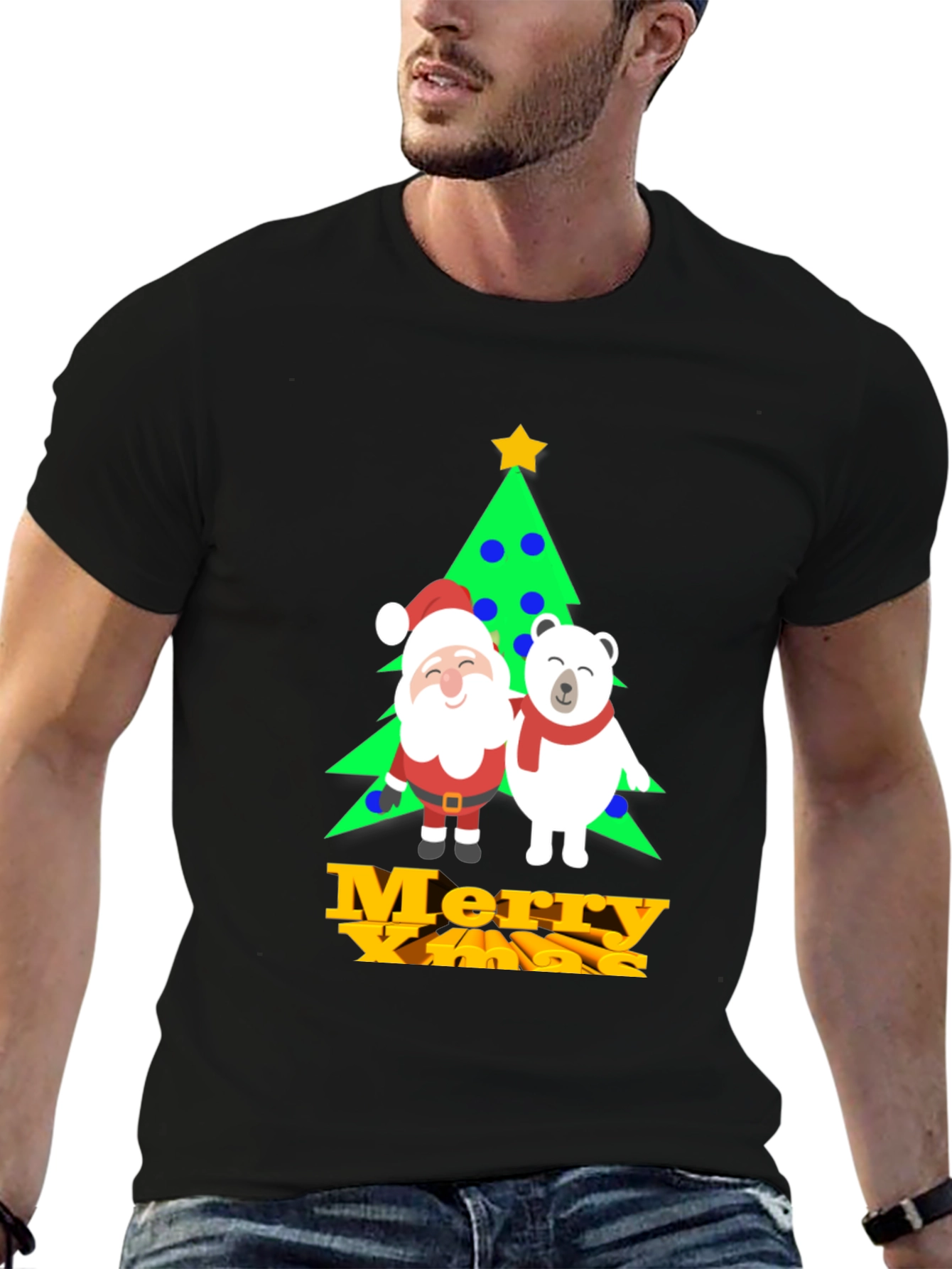 Festive Christmas Graphic Tee: Santa & Polar Bear