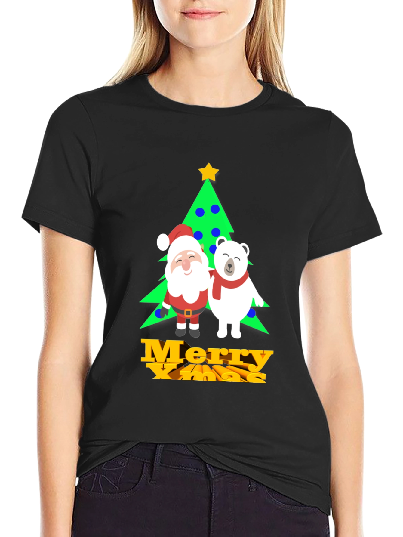 Festive Christmas Graphic Tee: Santa & Polar Bear