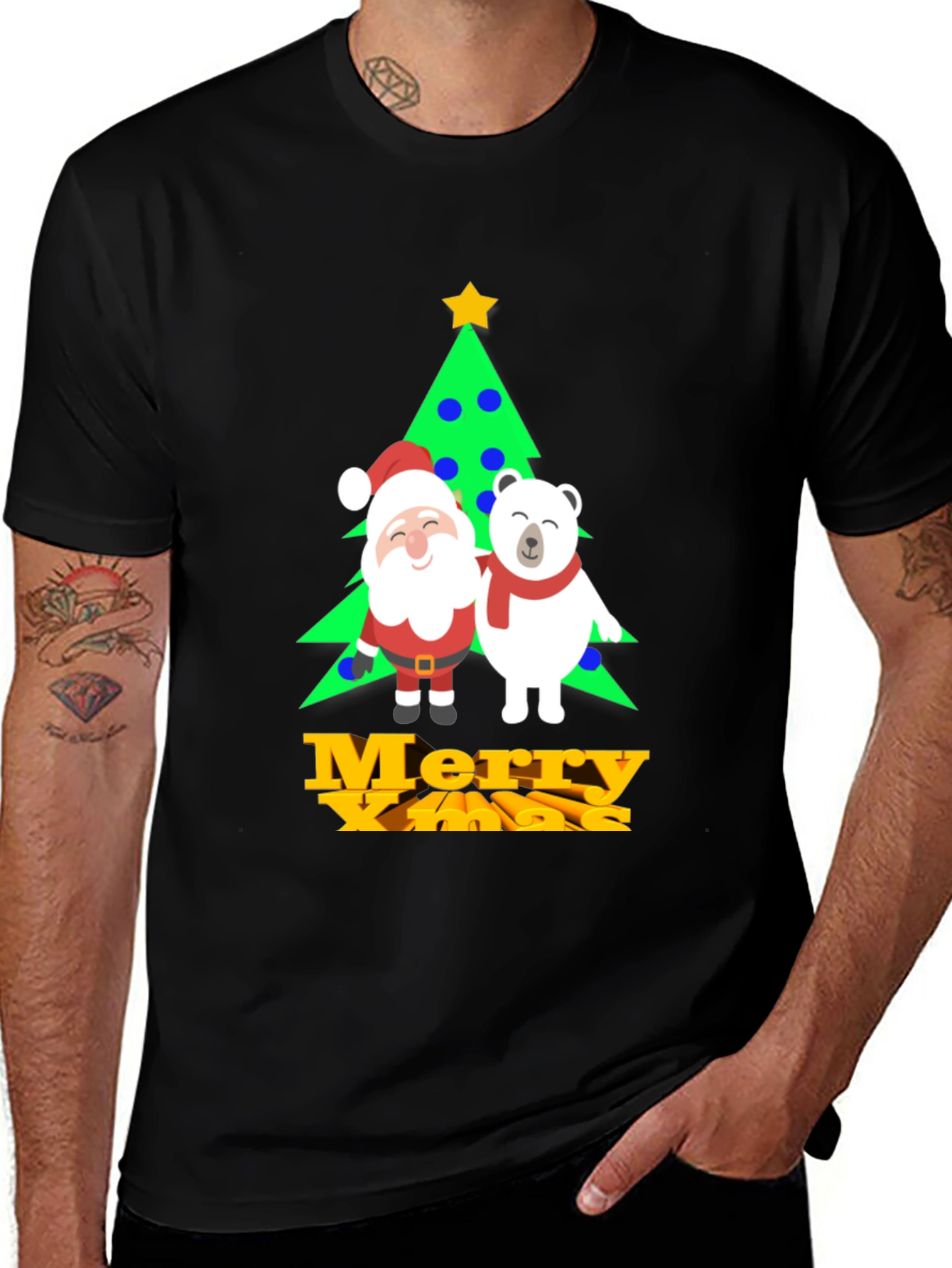 Festive Christmas Graphic Tee: Santa & Polar Bear