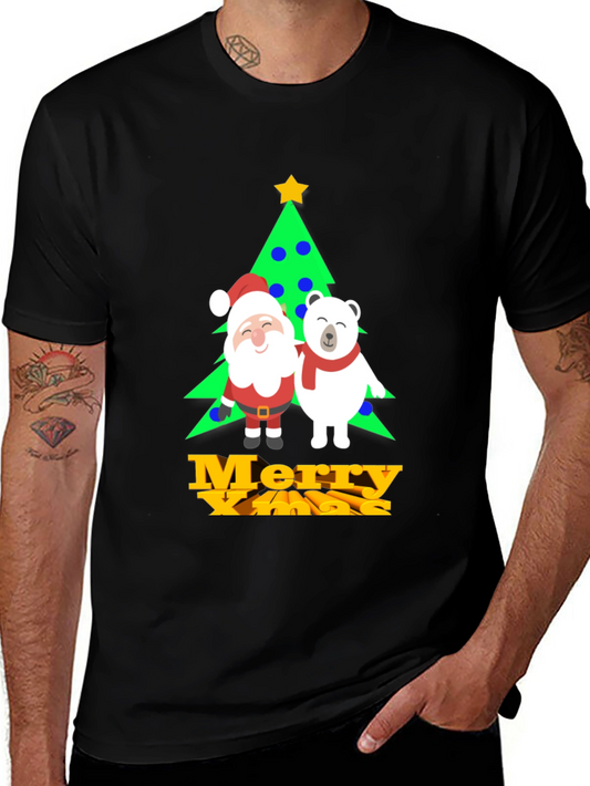 Festive Christmas Graphic Tee: Santa & Polar Bear