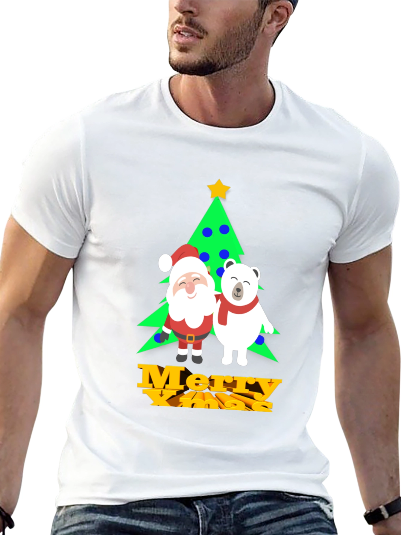 Festive Christmas Graphic Tee: Santa & Polar Bear