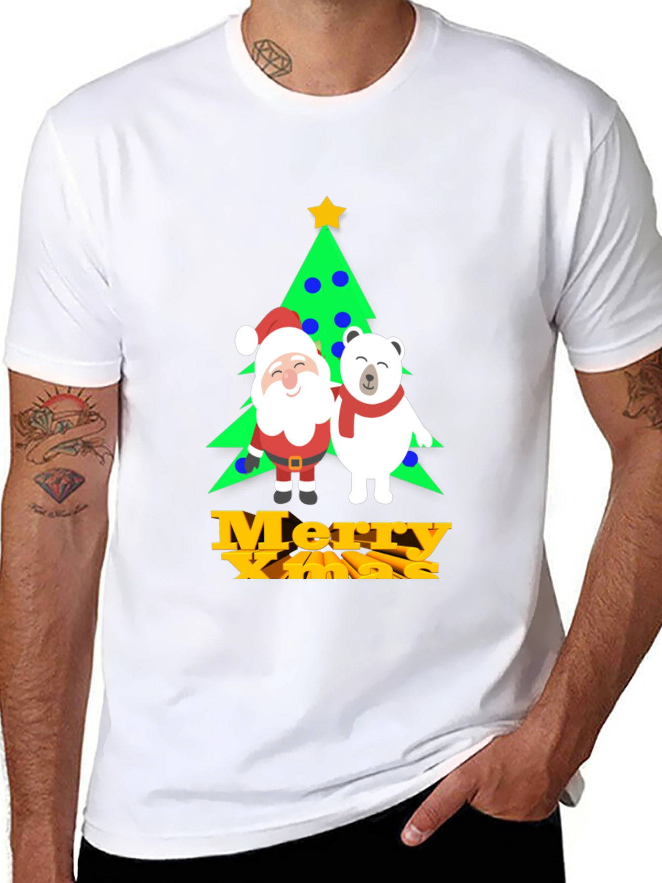 Festive Christmas Graphic Tee: Santa & Polar Bear
