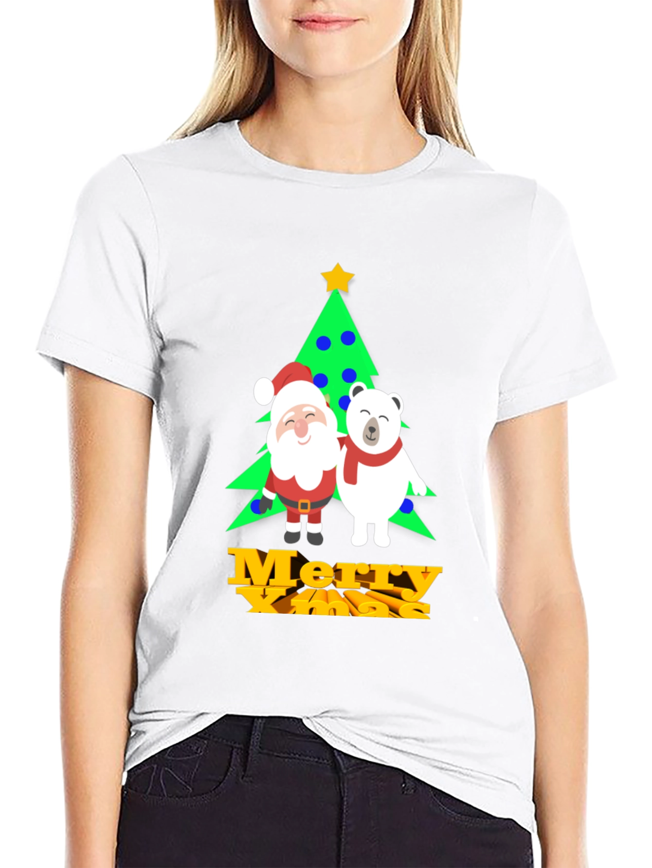 Festive Christmas Graphic Tee: Santa & Polar Bear