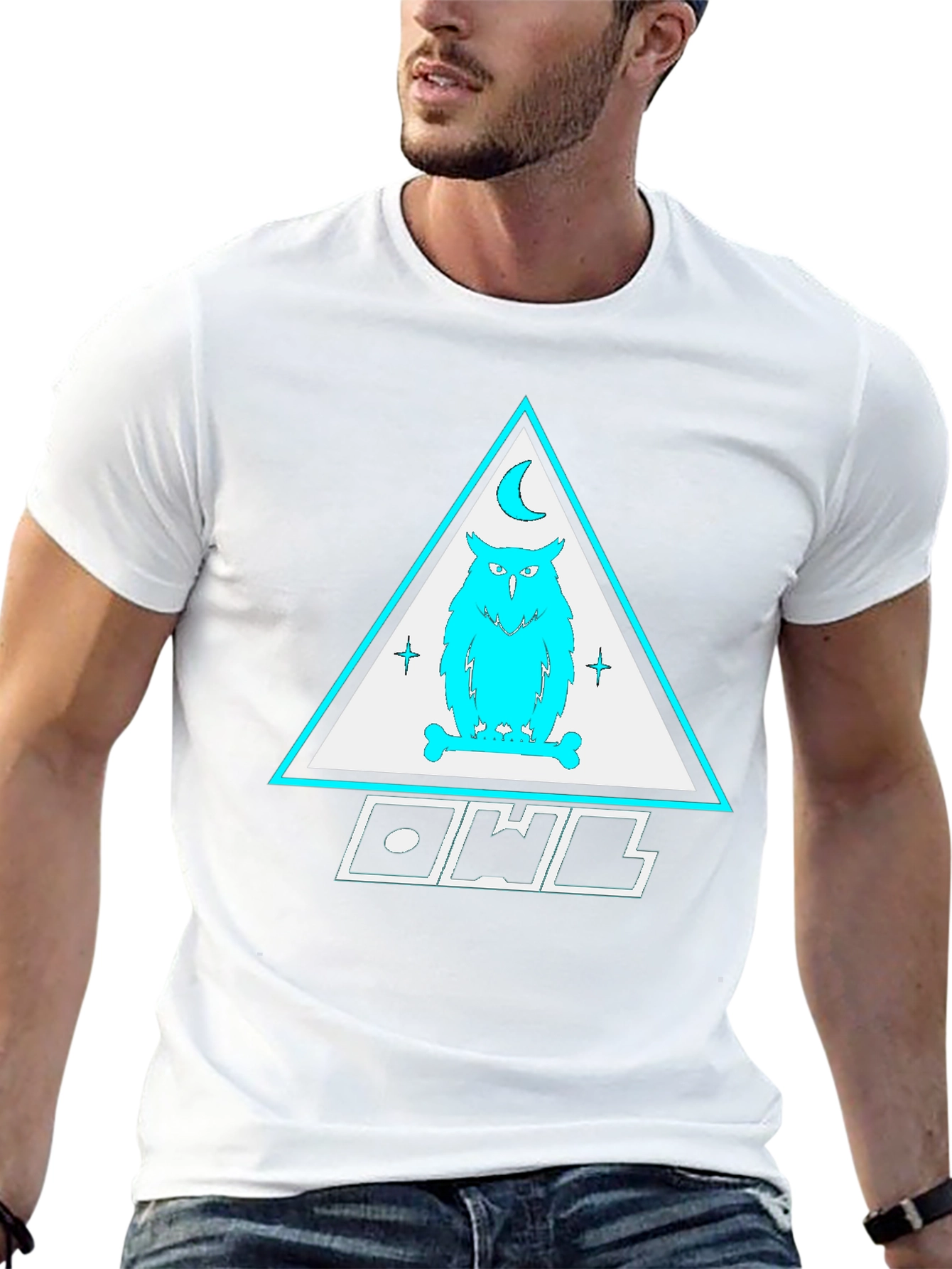 Owl Triangle Graphic Print Black T-Shirt