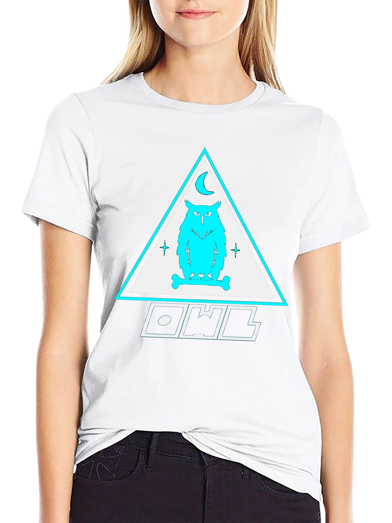Owl Triangle Graphic Print Black T-Shirt
