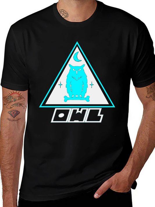 Owl Triangle Graphic Print Black T-Shirt