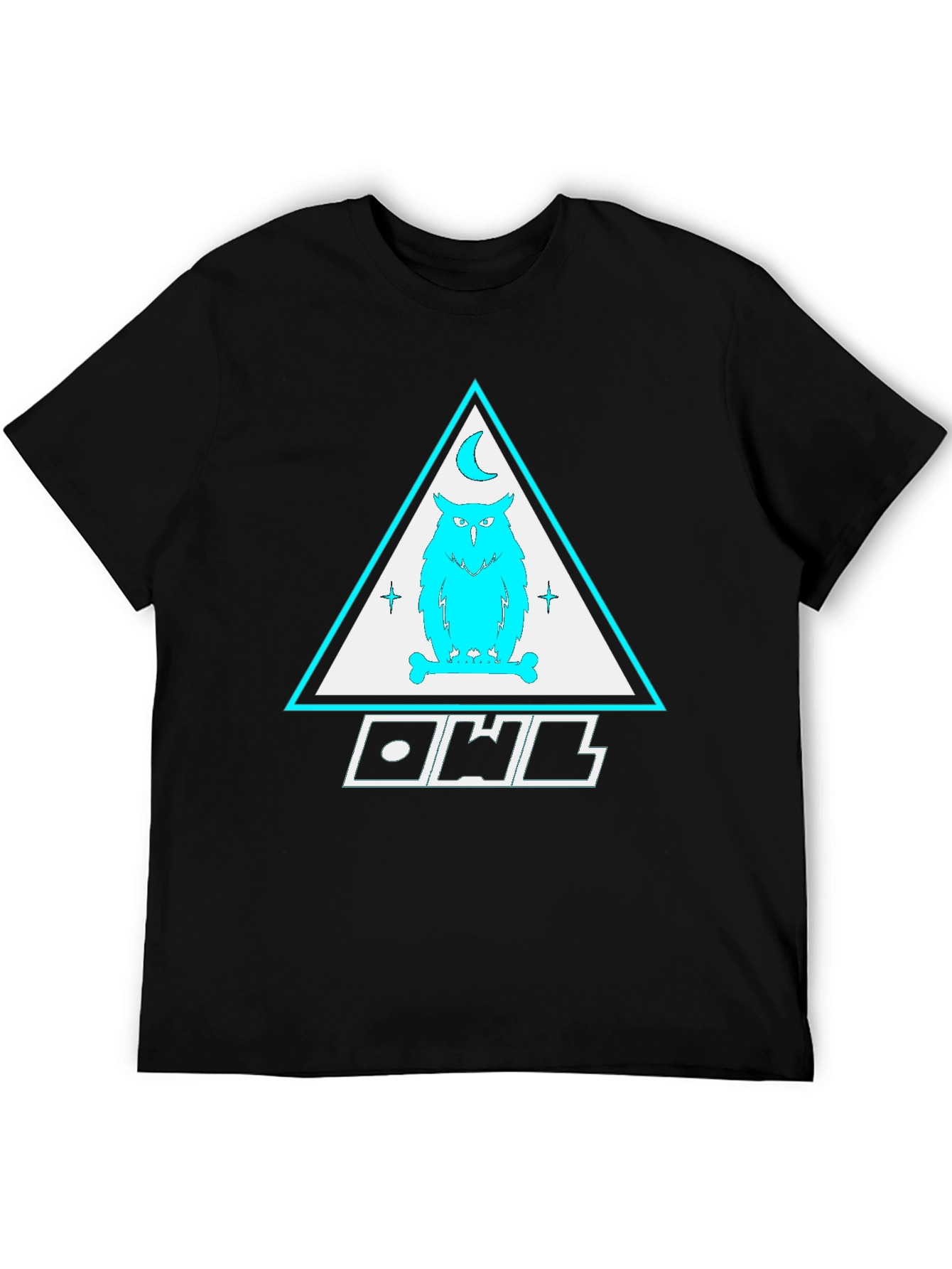 Owl Triangle Graphic Print Black T-Shirt