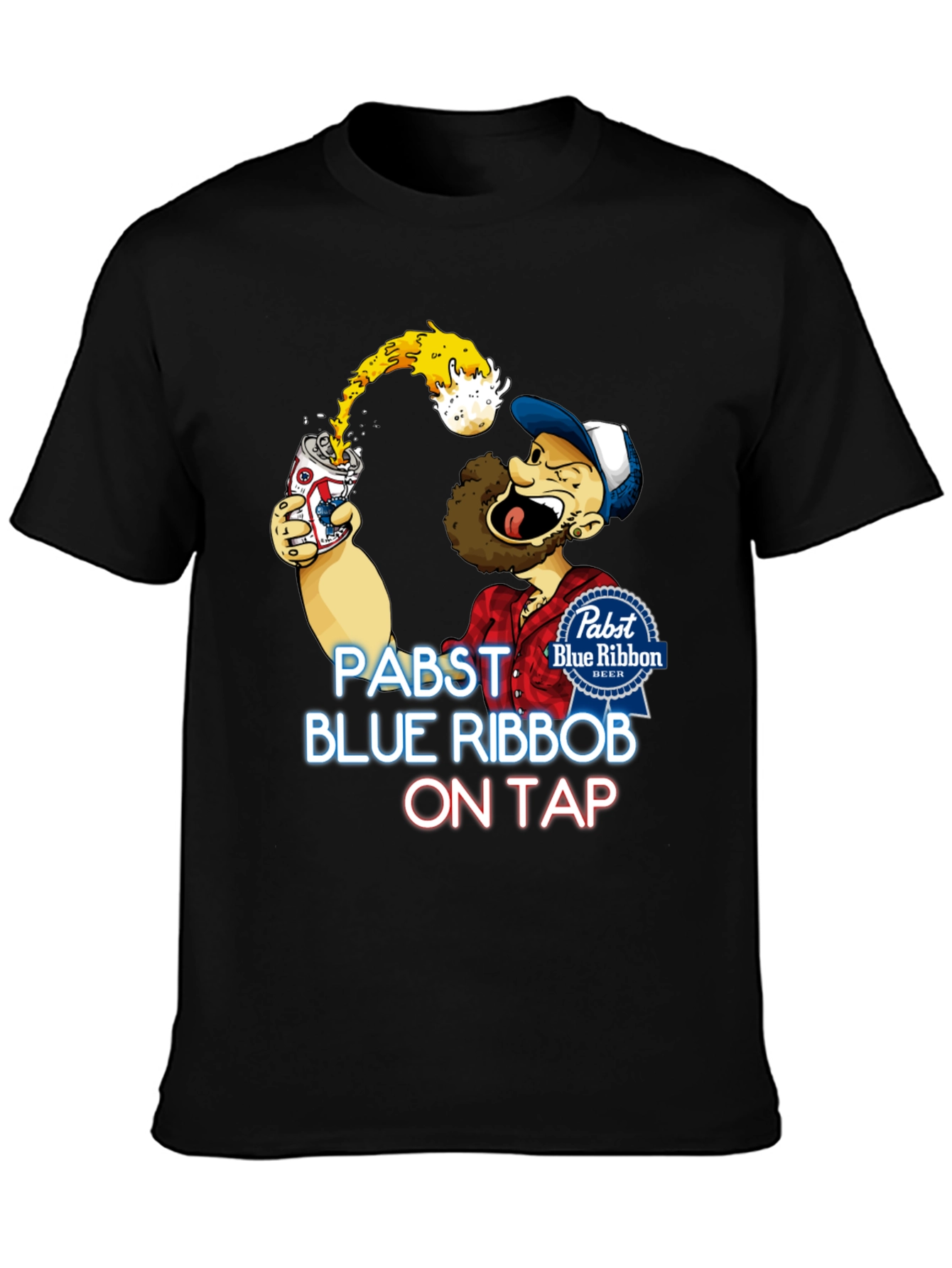 Pabst Blue Ribbon Cartoon Graphic T-Shirt