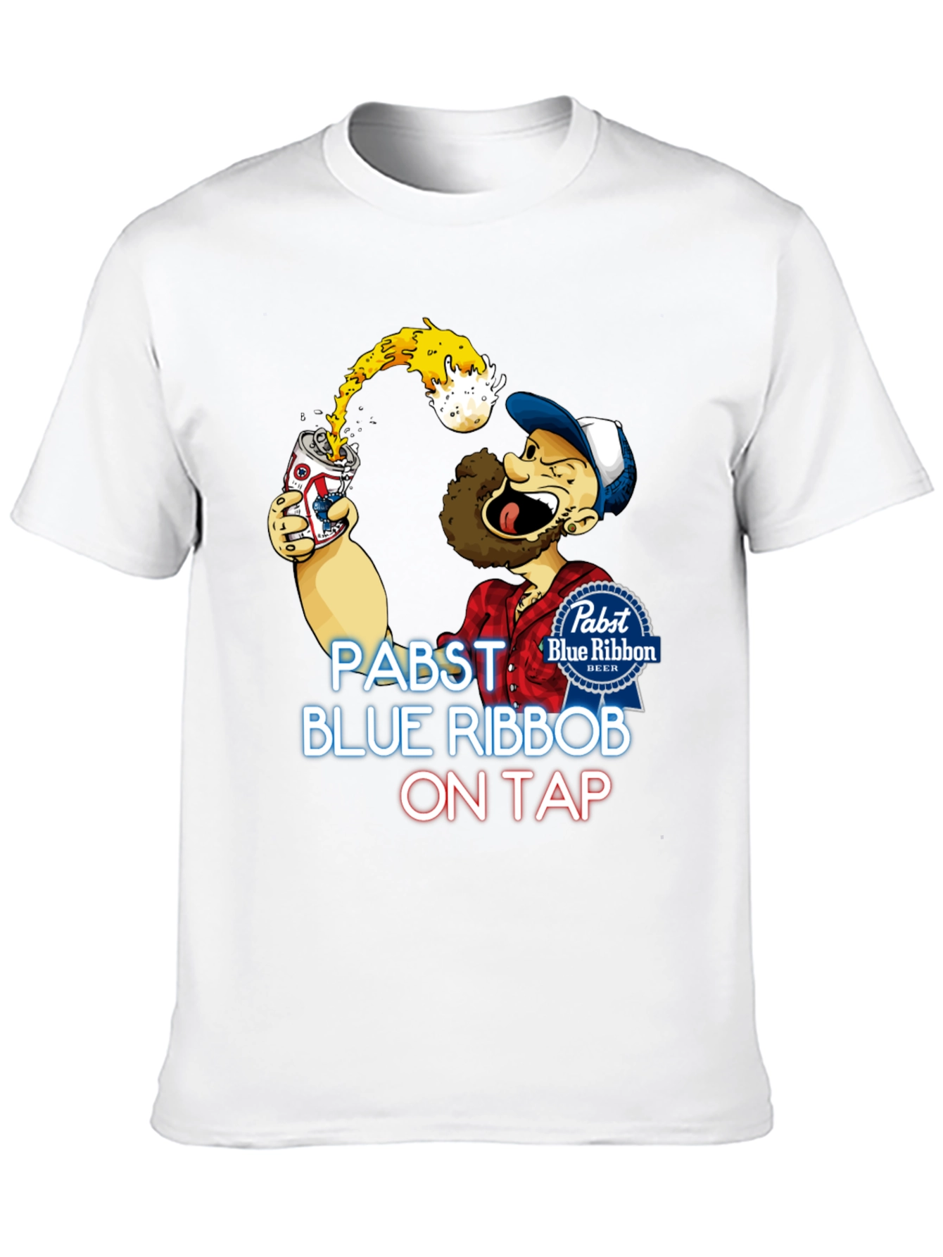Pabst Blue Ribbon Cartoon Graphic T-Shirt