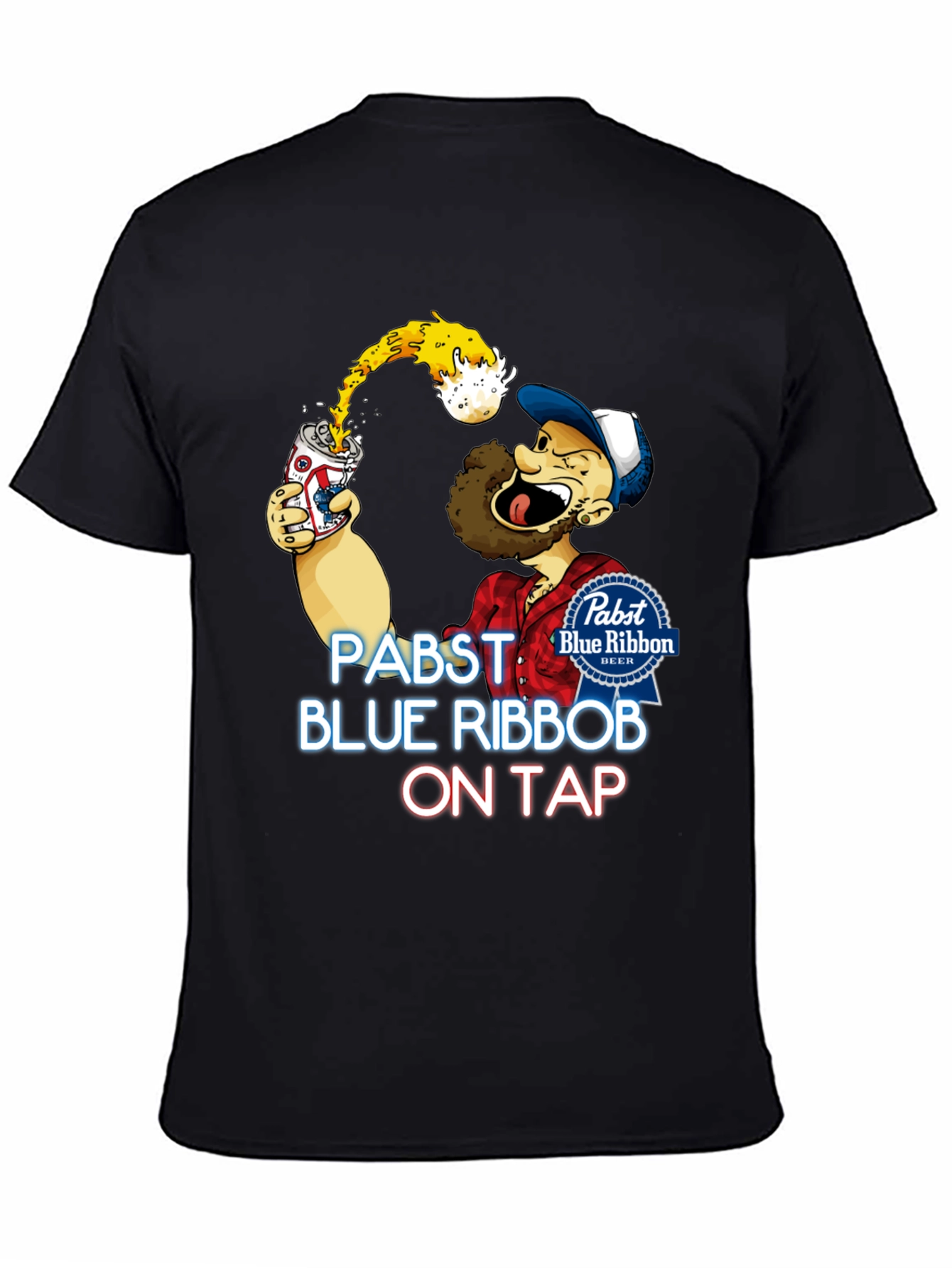 Pabst Blue Ribbon Cartoon Graphic T-Shirt