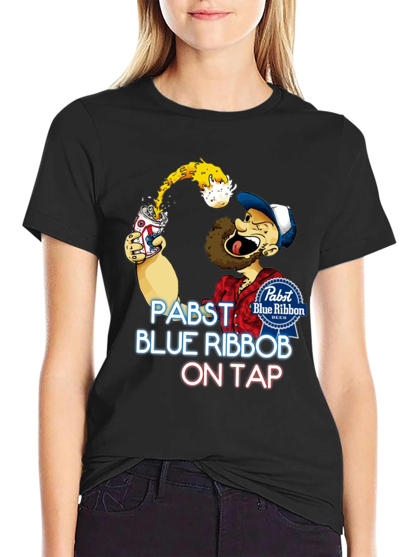 Pabst Blue Ribbon Cartoon Graphic T-Shirt