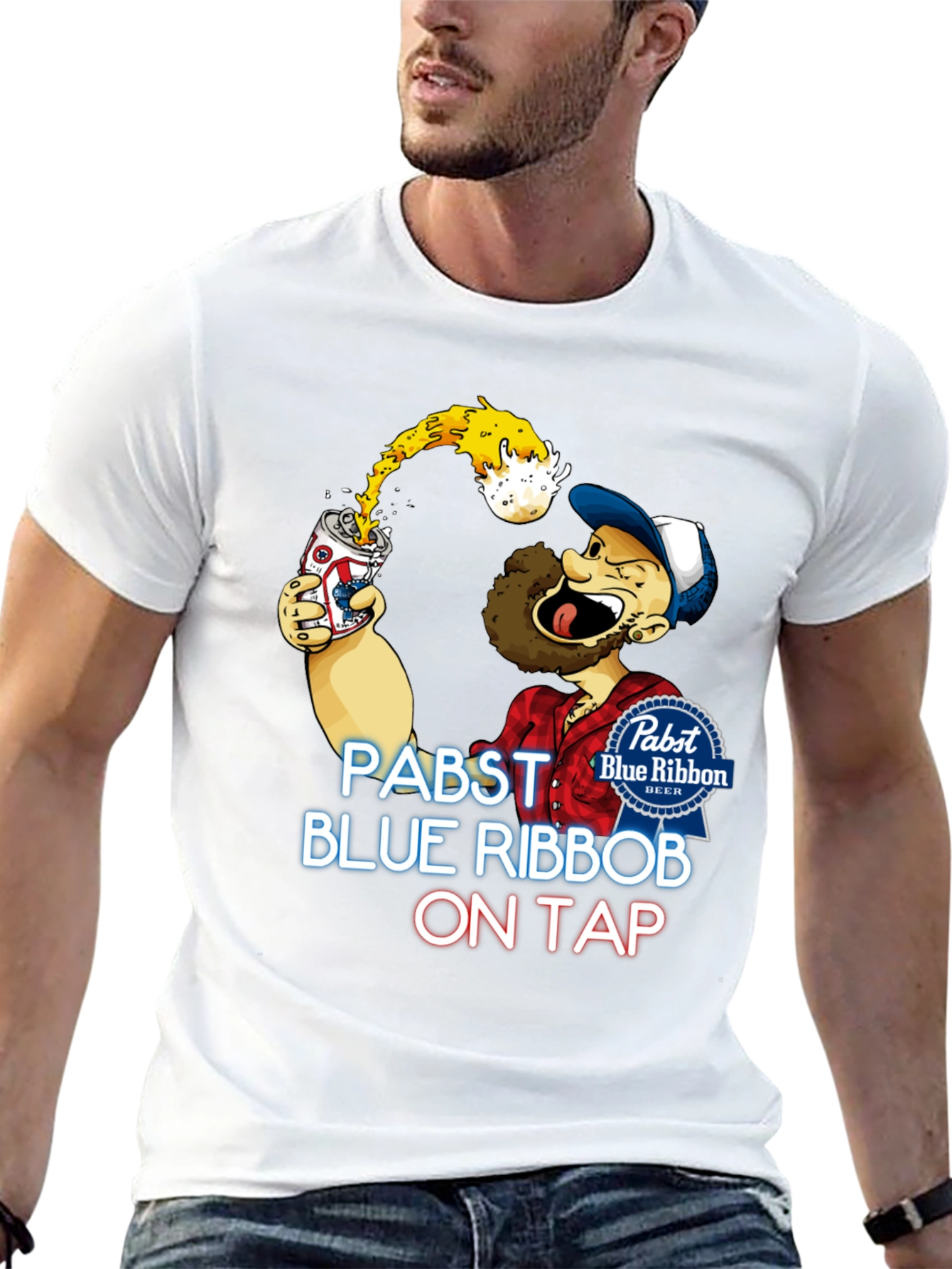 Pabst Blue Ribbon Cartoon Graphic T-Shirt