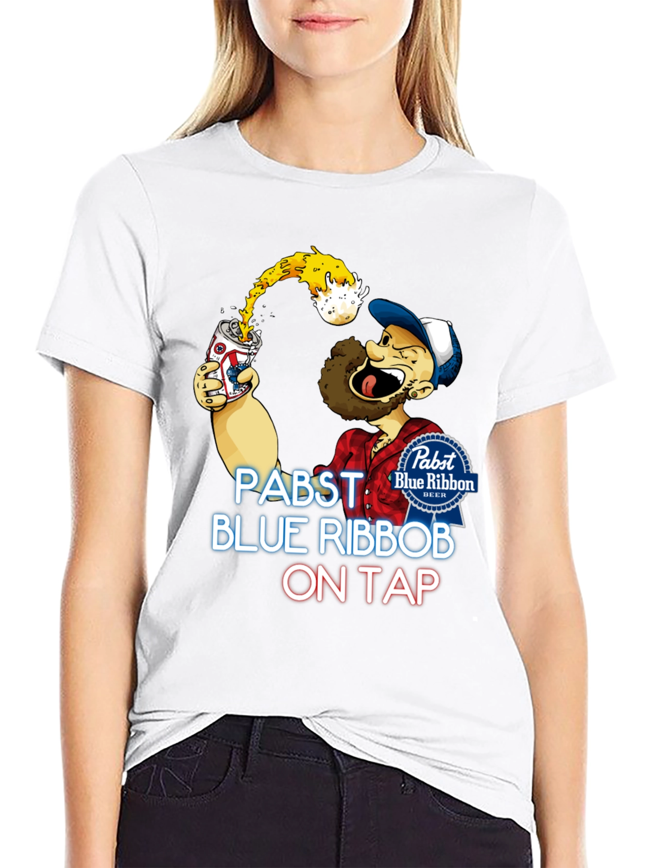 Pabst Blue Ribbon Cartoon Graphic T-Shirt