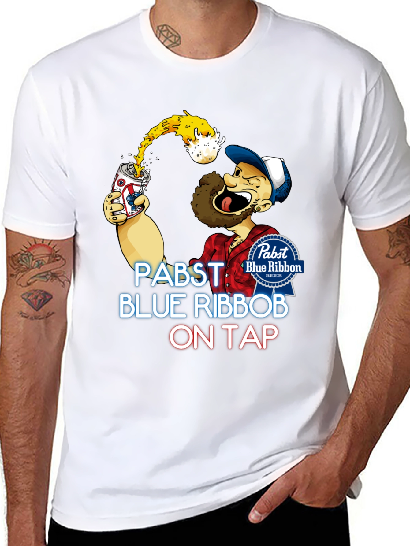 Pabst Blue Ribbon Cartoon Graphic T-Shirt
