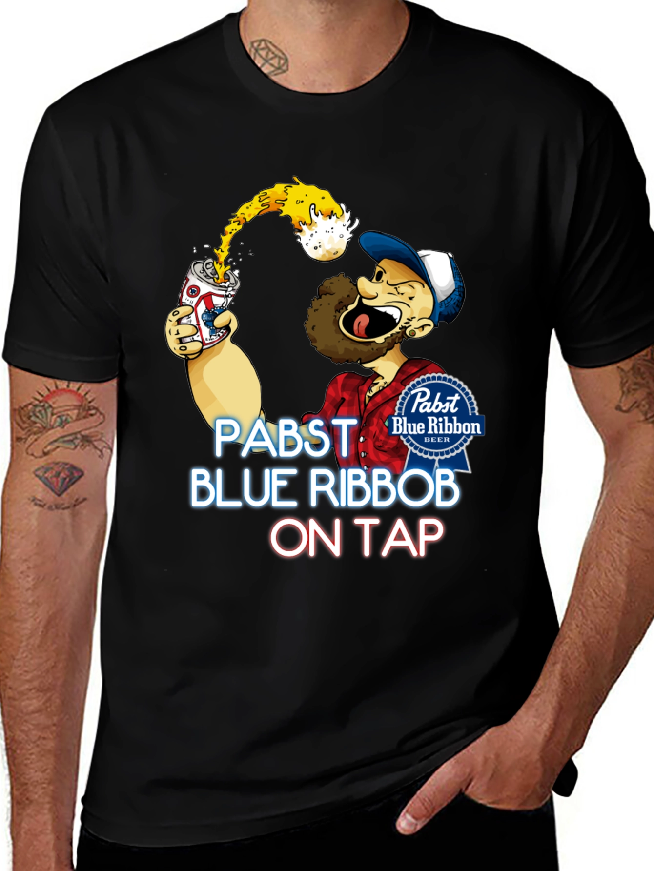 Pabst Blue Ribbon Cartoon Graphic T-Shirt
