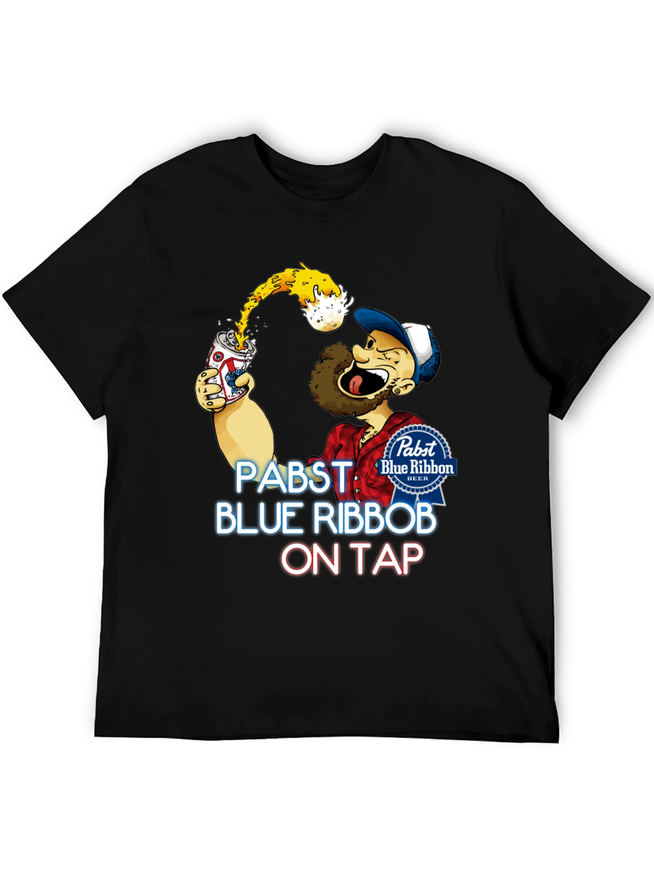 Pabst Blue Ribbon Cartoon Graphic T-Shirt