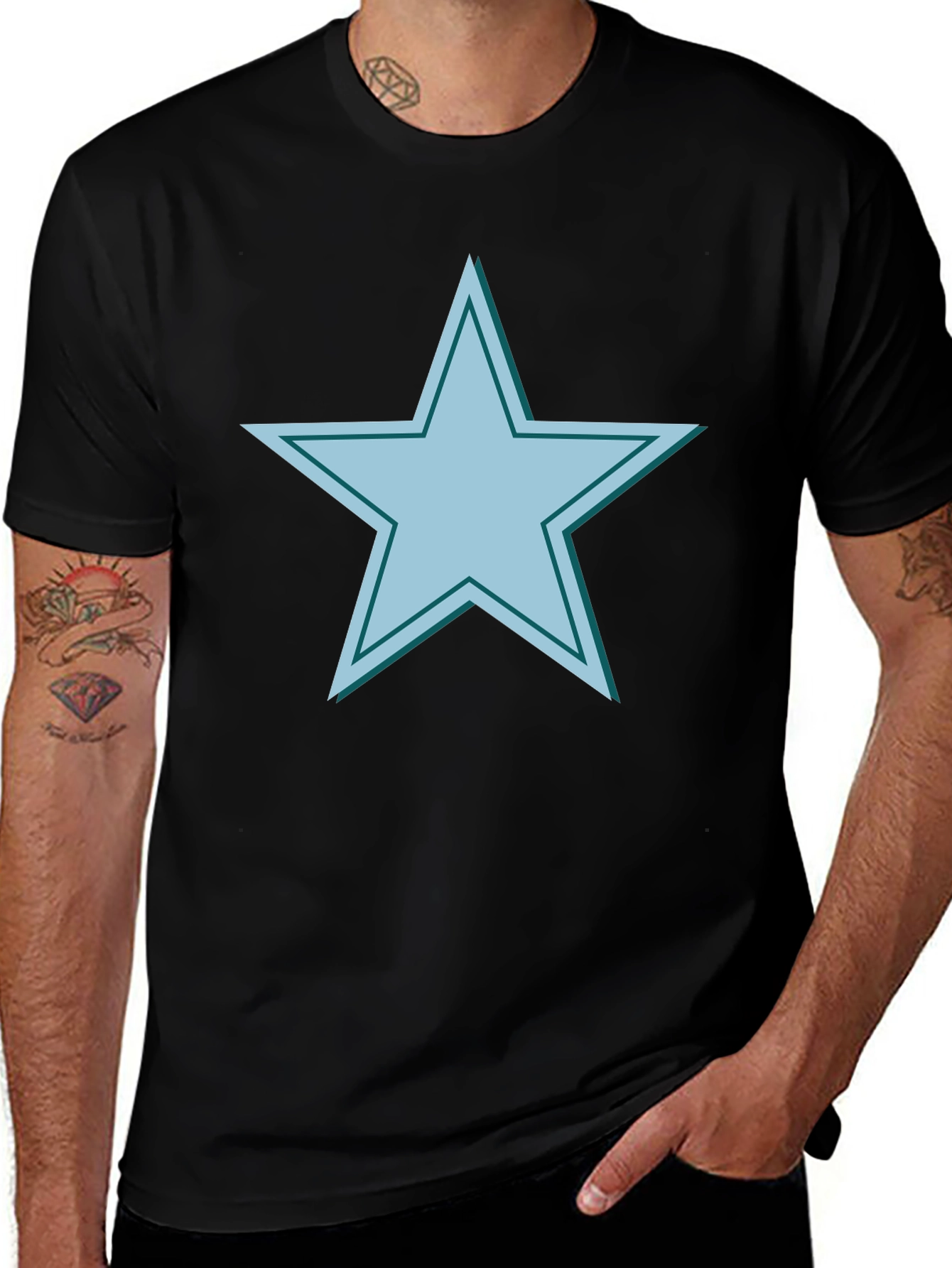Star Graphic Tee - Mens Casual Black Cotton Shirt