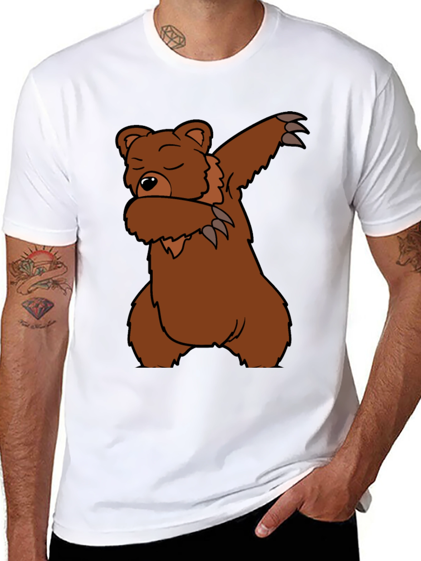 Dabbing Bear Graphic T-Shirt - Black